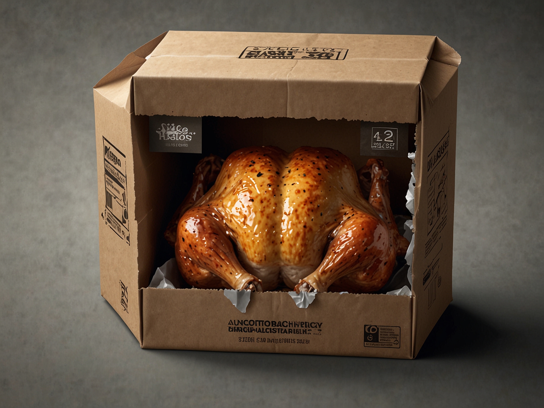 An image of a Costco rotisserie chicken inside the new bagged packaging, highlighting the issues with leaks and moisture retention that customers are complaining about.