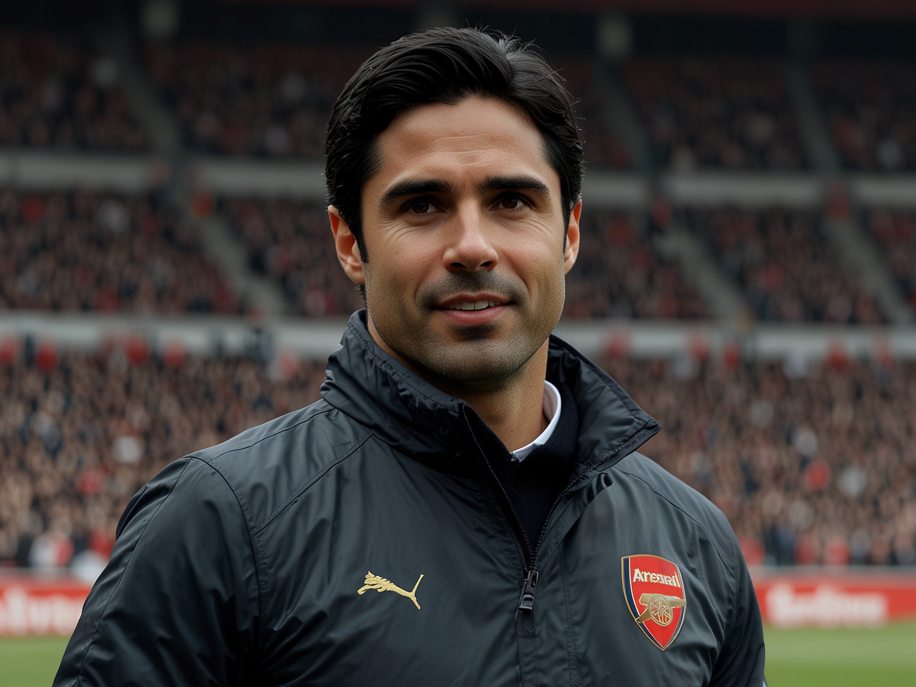 Arsenal manager Mikel Arteta, known for nurturing young talent, gives a thumbs-up during a match. Ferguson's attributes and potential align well with Arteta’s tactical setup.