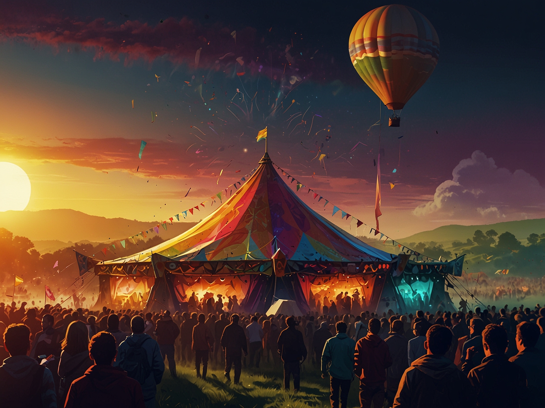A vibrant Glastonbury Festival poster from the 2010s, blending classic artistic styles with contemporary digital graphics, highlighting the festival's dedication to both tradition and innovation.