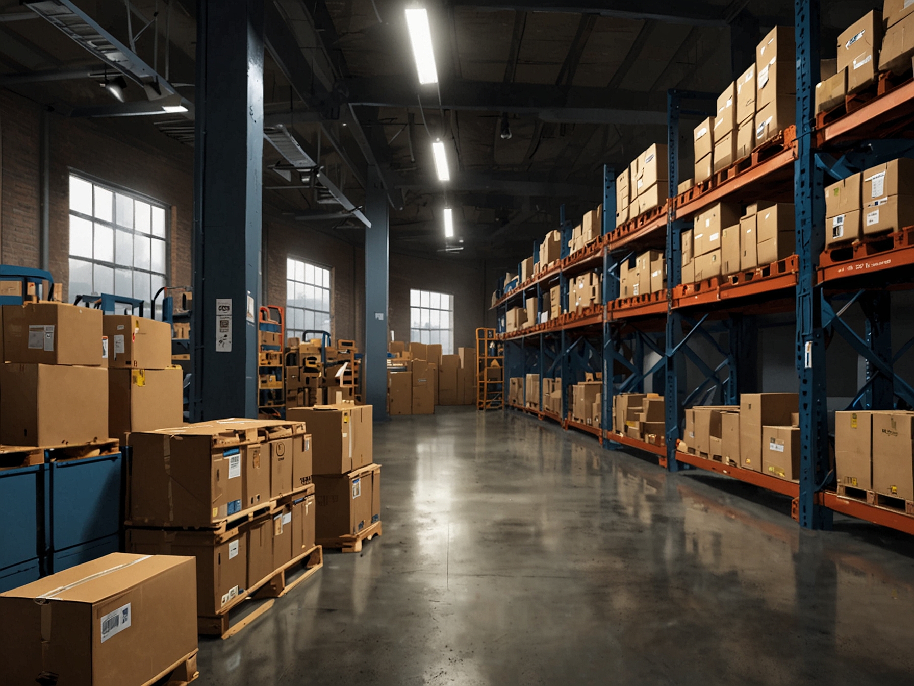 A warehouse filled with various industrial supplies, showcasing Grainger’s extensive product portfolio and illustrating the diverse range of products they offer to businesses in maintenance, repair, and operations fields.