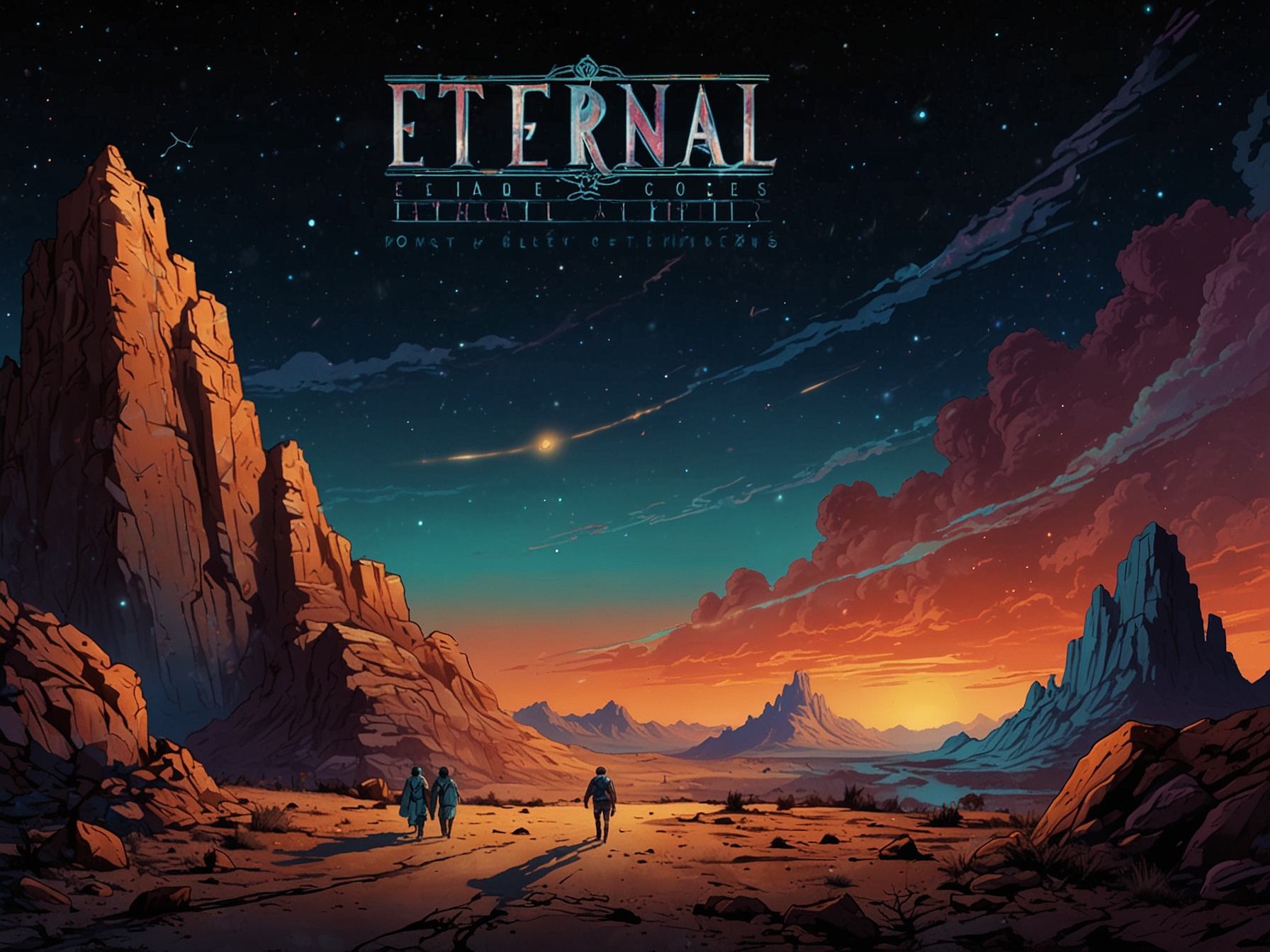 The album cover artwork for 'Eternal Echoes' featuring a retro design that blends 80s aesthetics with modern elements, signaling the band's musical evolution.