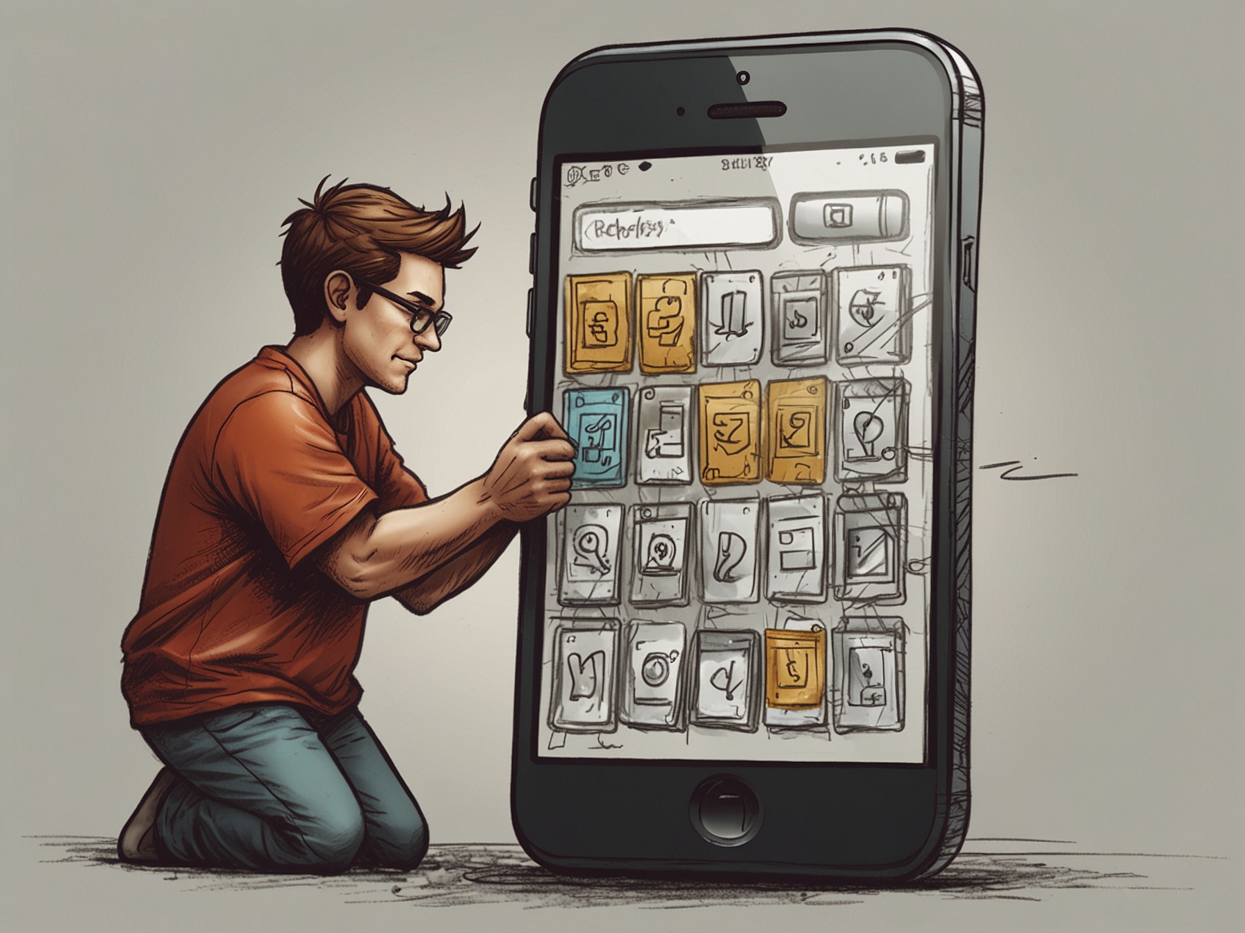 Depiction of an iPhone user creating a hidden folder by dragging one app icon over another. The steps to organize and secure apps in a hidden page are shown.