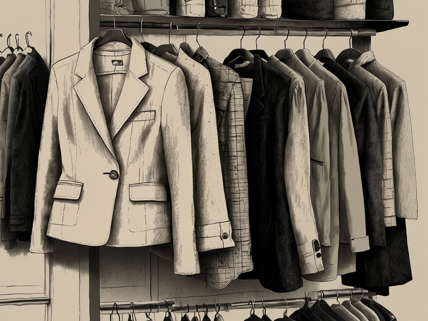 A collection of high-street clothing items including tailored blazers and minimalist dresses, arranged to depict their resemblance to high-end designer pieces from brands like Chanel and The Row.