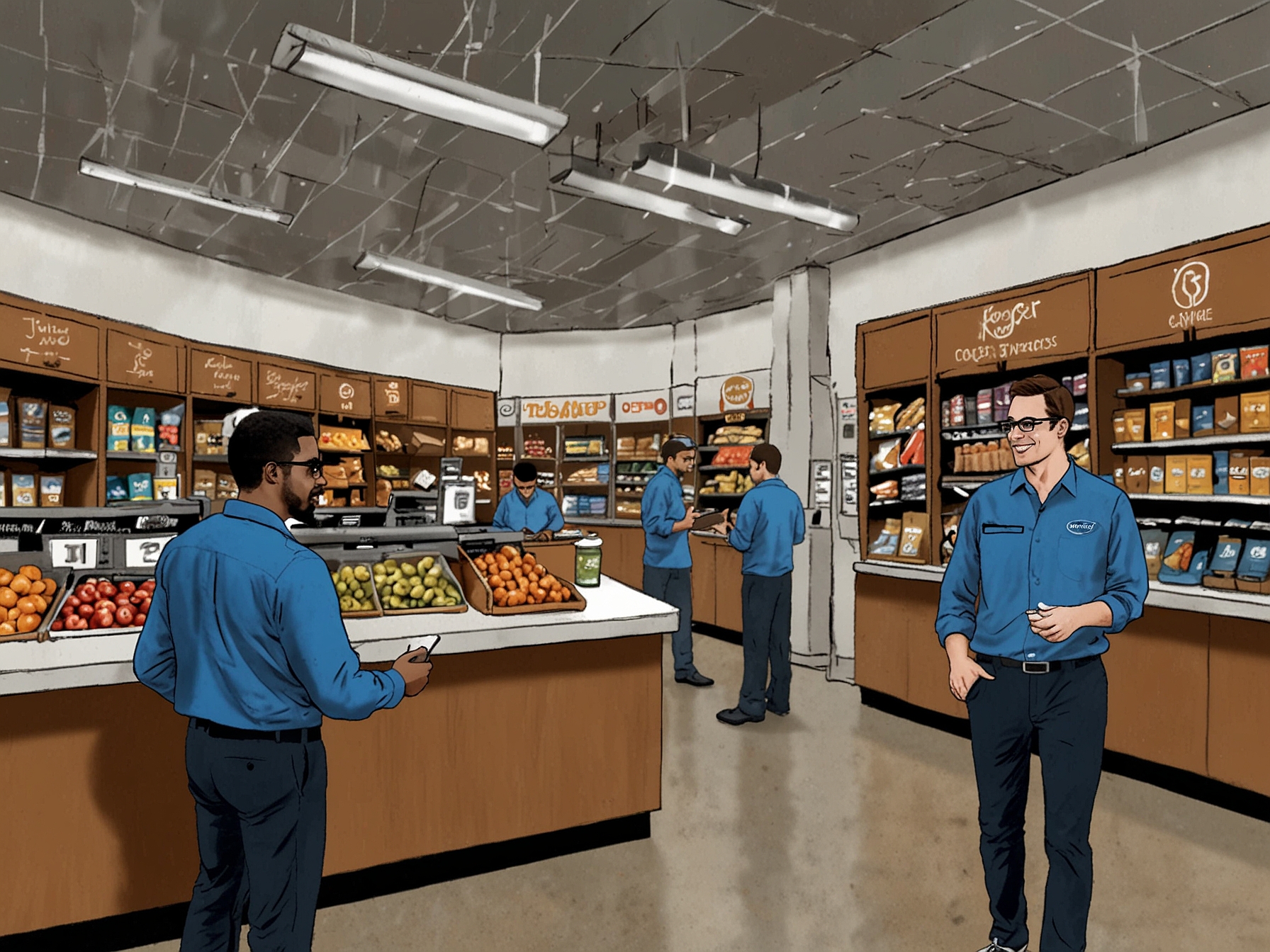An illustration of Kroger's digital transformation initiatives, including enhanced e-commerce capabilities, new delivery options, and predictive analytics, demonstrating the company's focus on innovation and customer-centric solutions.