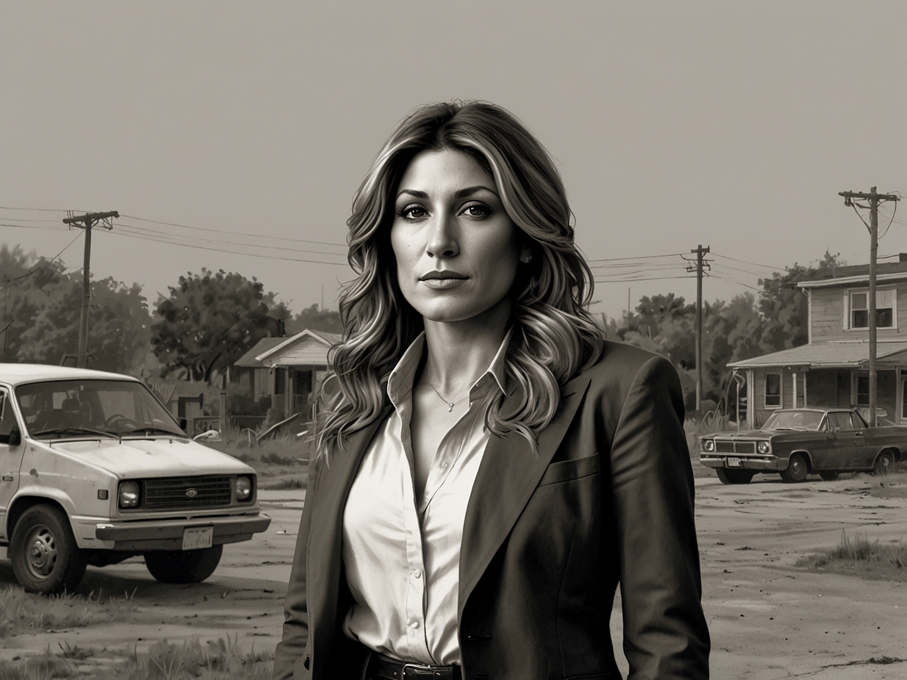 A confident Jennifer Esposito on the set of her new film 'Fresh Kills,' showcasing her resilience and growth as she takes on the role of director despite past adversities.