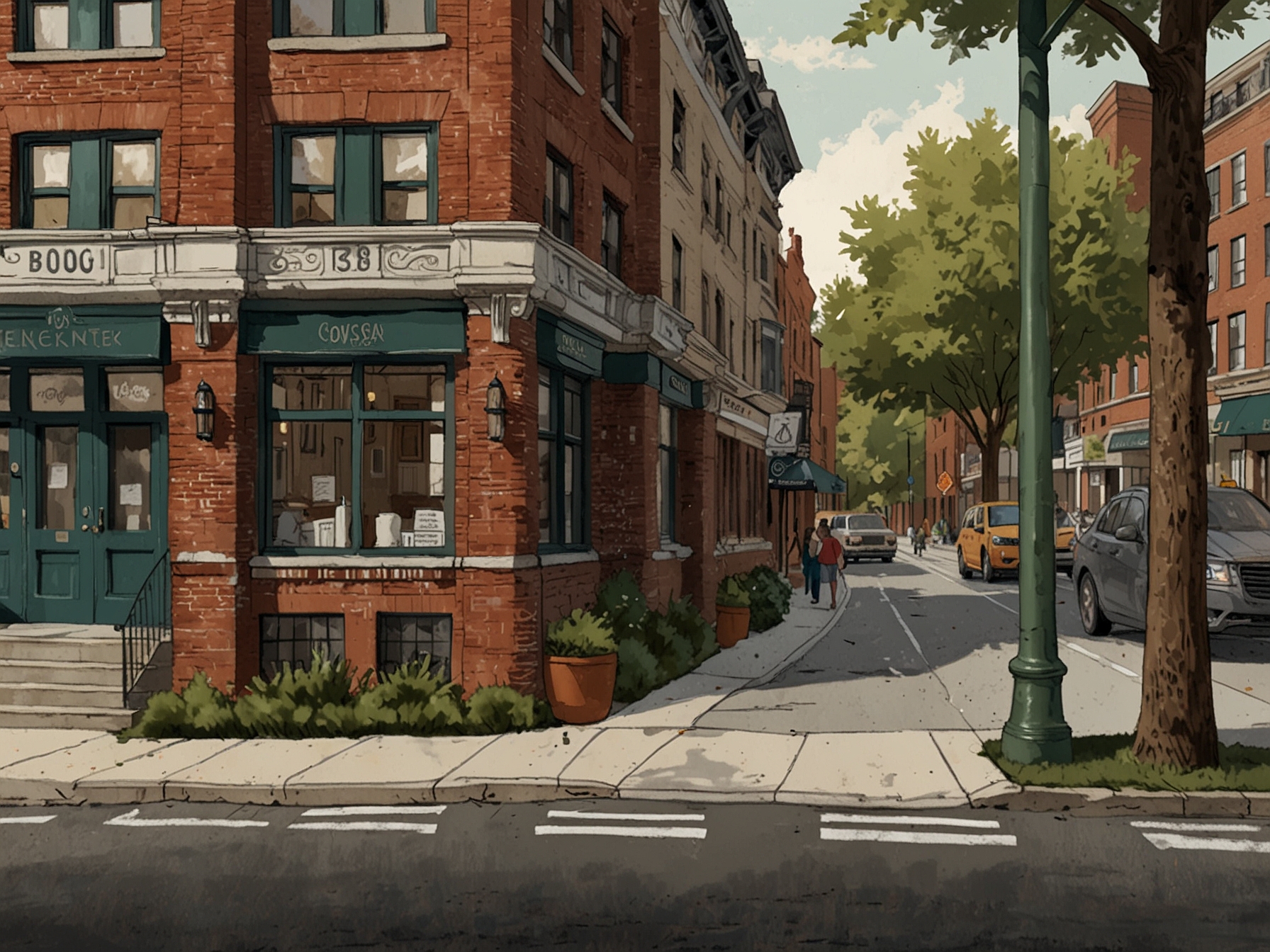 A bustling street view of McKinley Court, highlighting the neighborhood's residential charm, quiet streets, and proximity to urban amenities and major tech hubs.