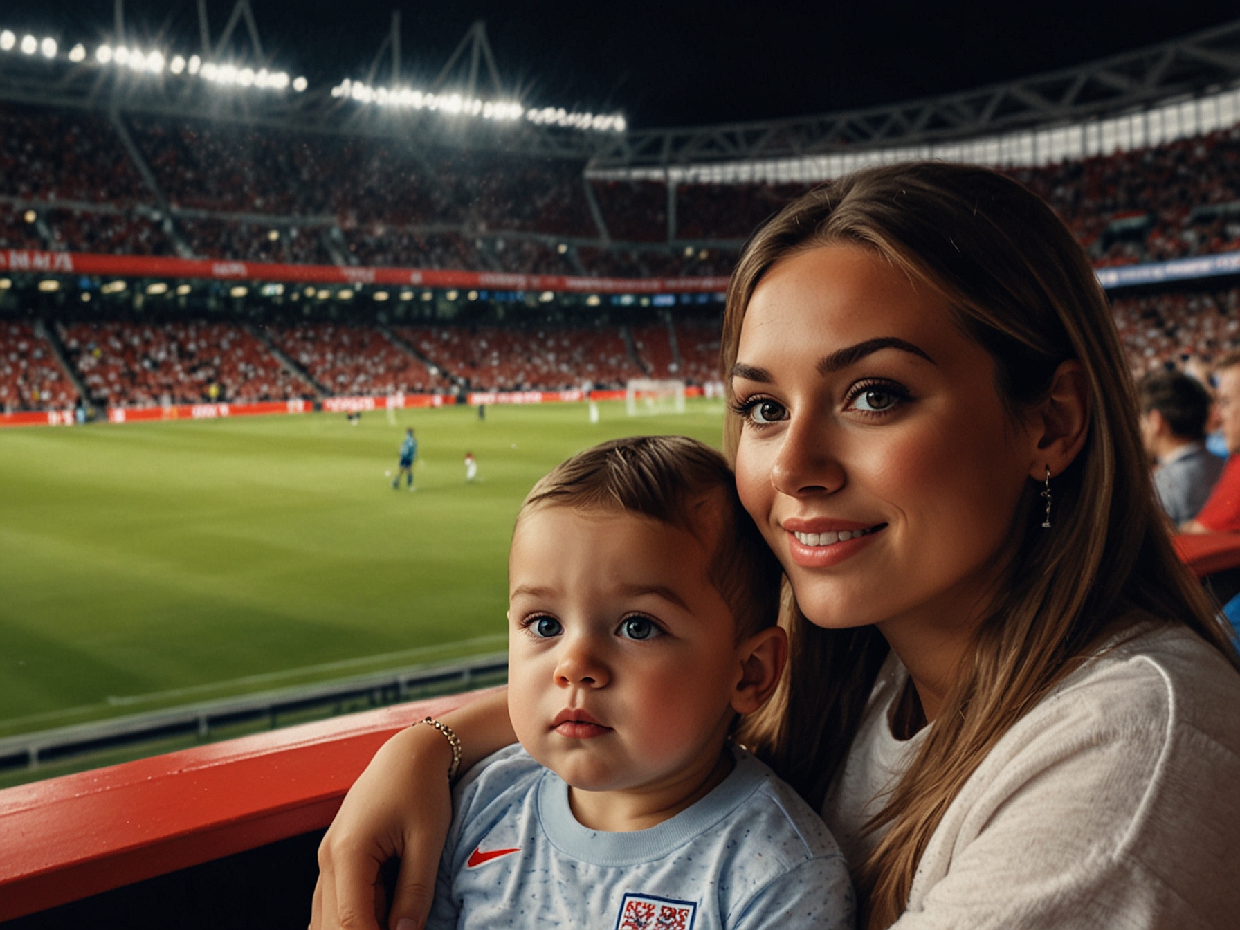 Lauryn Goodman and her son Kairo enjoy the England vs. Denmark game, showcasing a heartwarming moment of family bonding amidst the media frenzy.