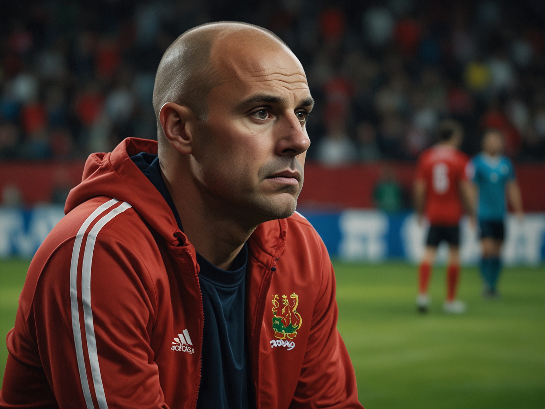 An image of a dejected Rob Page on the sidelines, captured during one of Wales' crucial qualifying matches for Euro 2024. His expression reflects the frustration and challenges faced during his tenure.