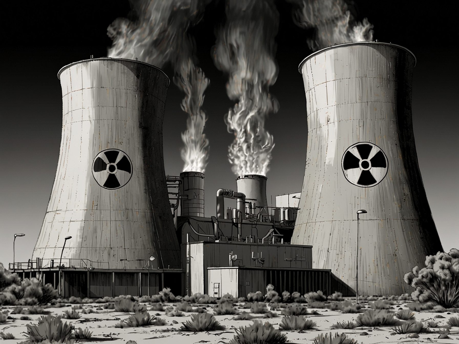 An illustration of a nuclear power plant with question marks, symbolizing the confusion and unanswered questions surrounding the Coalition’s nuclear proposal in Australia.