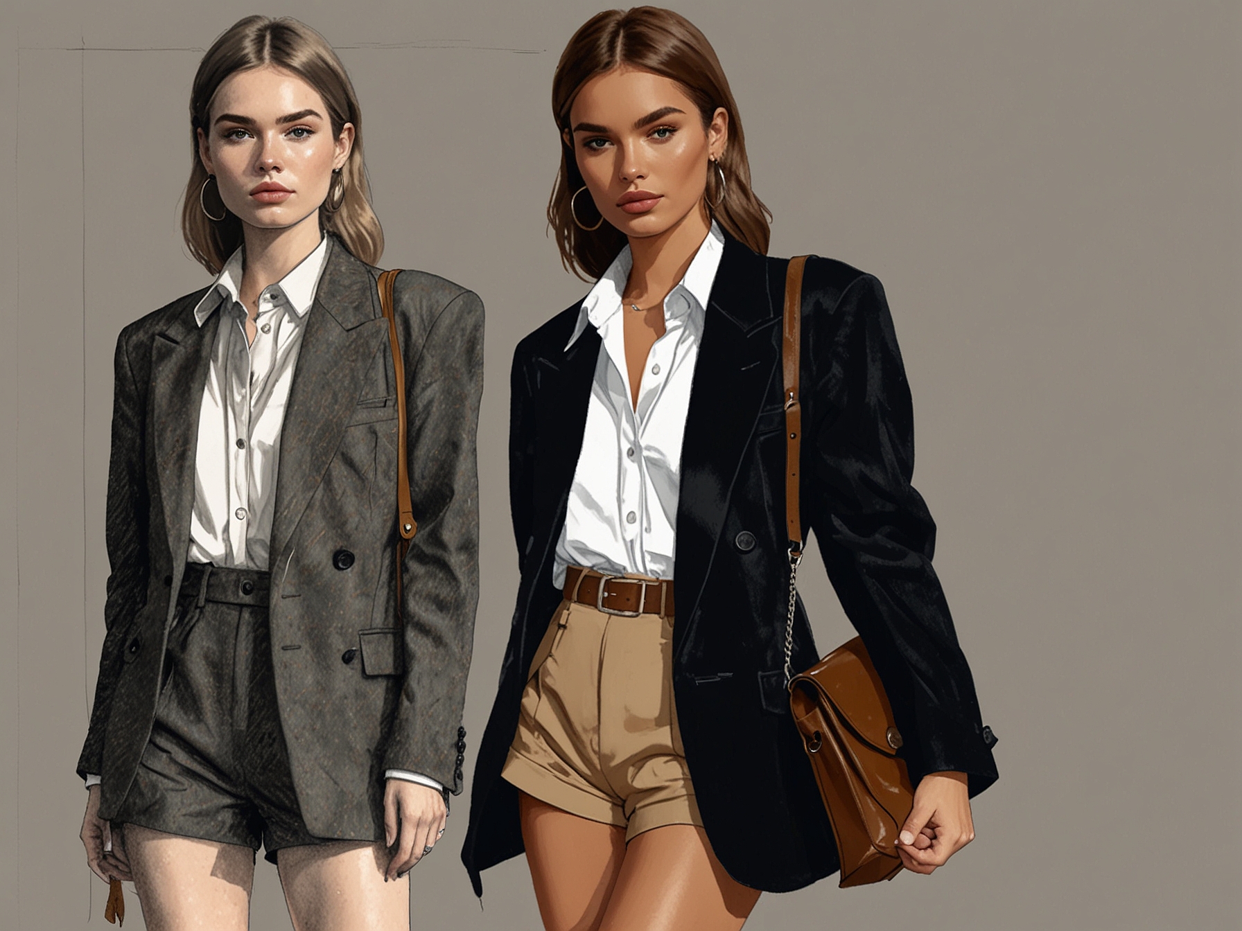 A stylish woman wearing an oversized blazer paired with shorts and ankle boots, showcasing the versatility and effortless chic of this trending fashion piece.