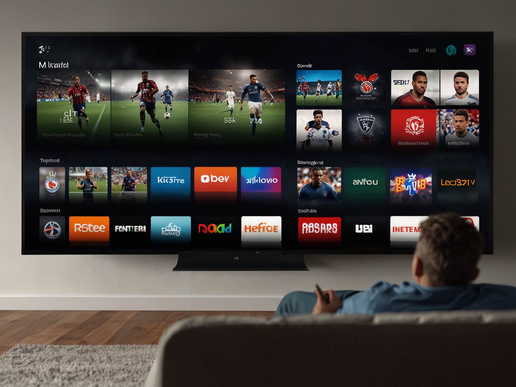 Illustration showing Apple TV’s interface highlighting the Catch Up option, compiling and displaying major plays of an MLS match in an easily digestible format for viewers.