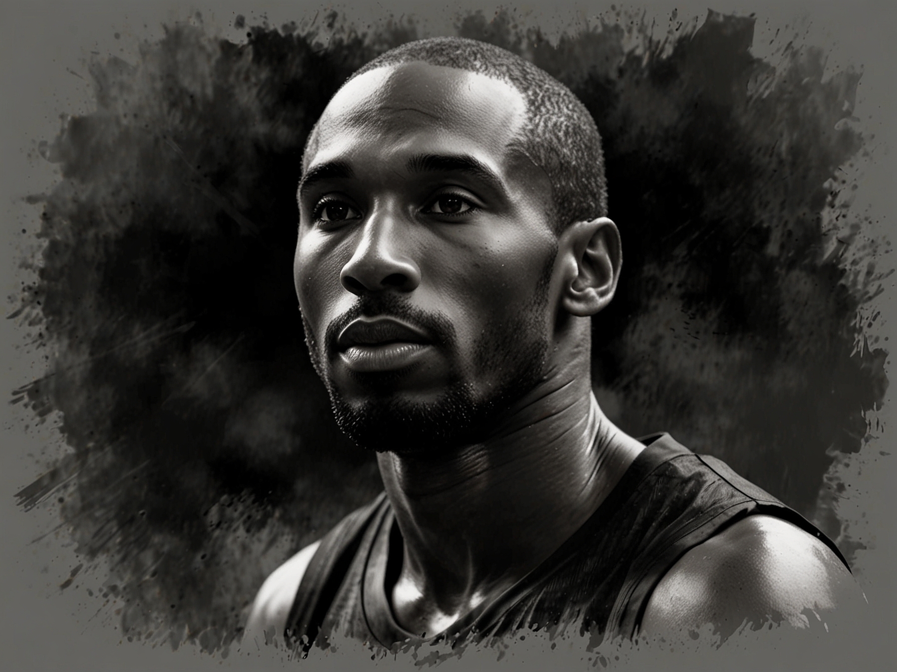 Kobe Bryant on the court, embodying the 'Black Mamba' persona with a fierce expression and focused demeanor, symbolizing his readiness to strike and unwavering commitment to the game.