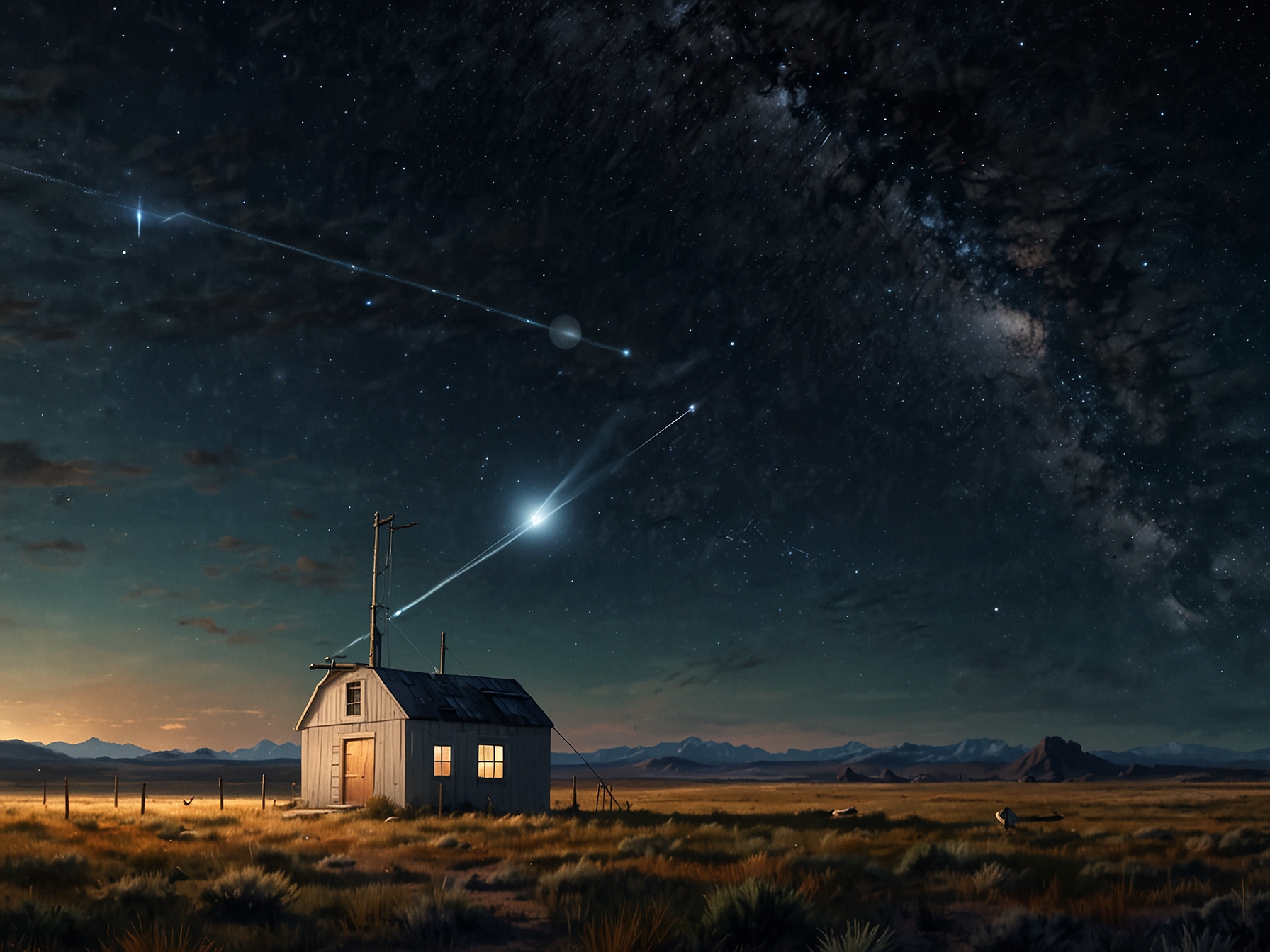 Illustration of the Starlink Mini setup in a remote location with a clear view of the sky, demonstrating its ability to provide high-speed internet in areas with poor traditional connectivity.