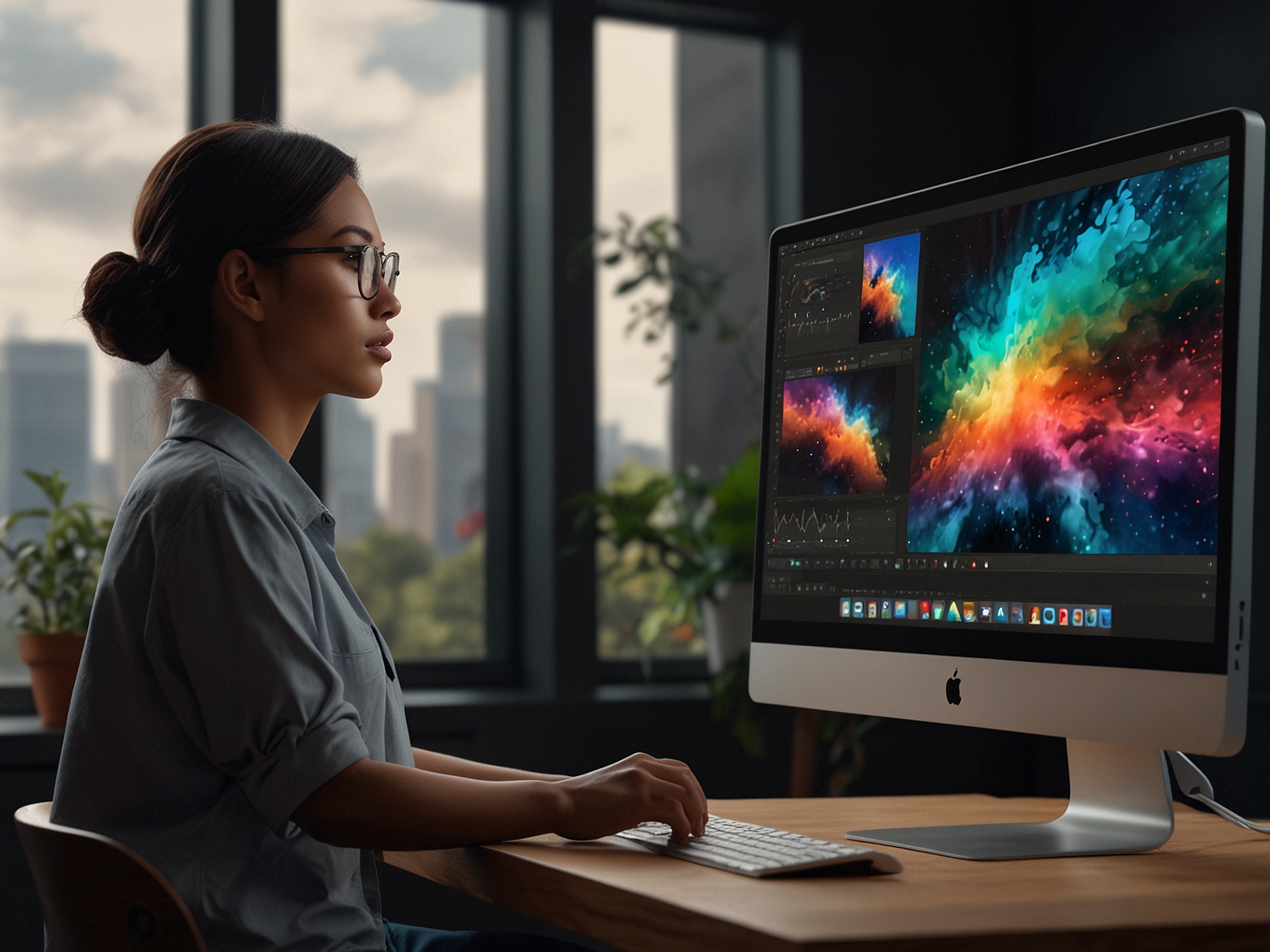 A sleek Apple Pro Display XDR in use with Mac systems, highlighting its stunning 6K Retina display and adjustable ergonomic stand, perfect for detailed video editing.