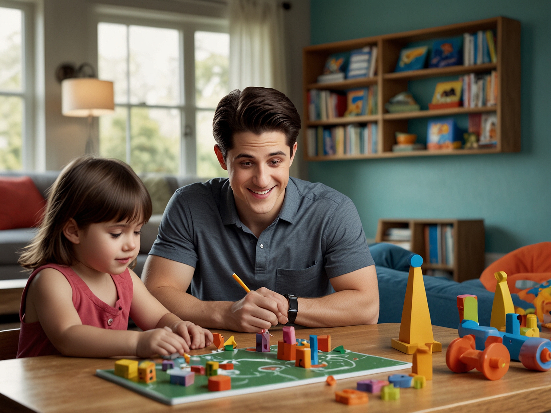 David Henrie, the new Playfluencer Ambassador, engaging with his children using Learning Resources' educational toys to demonstrate the value of interactive, developmental play.