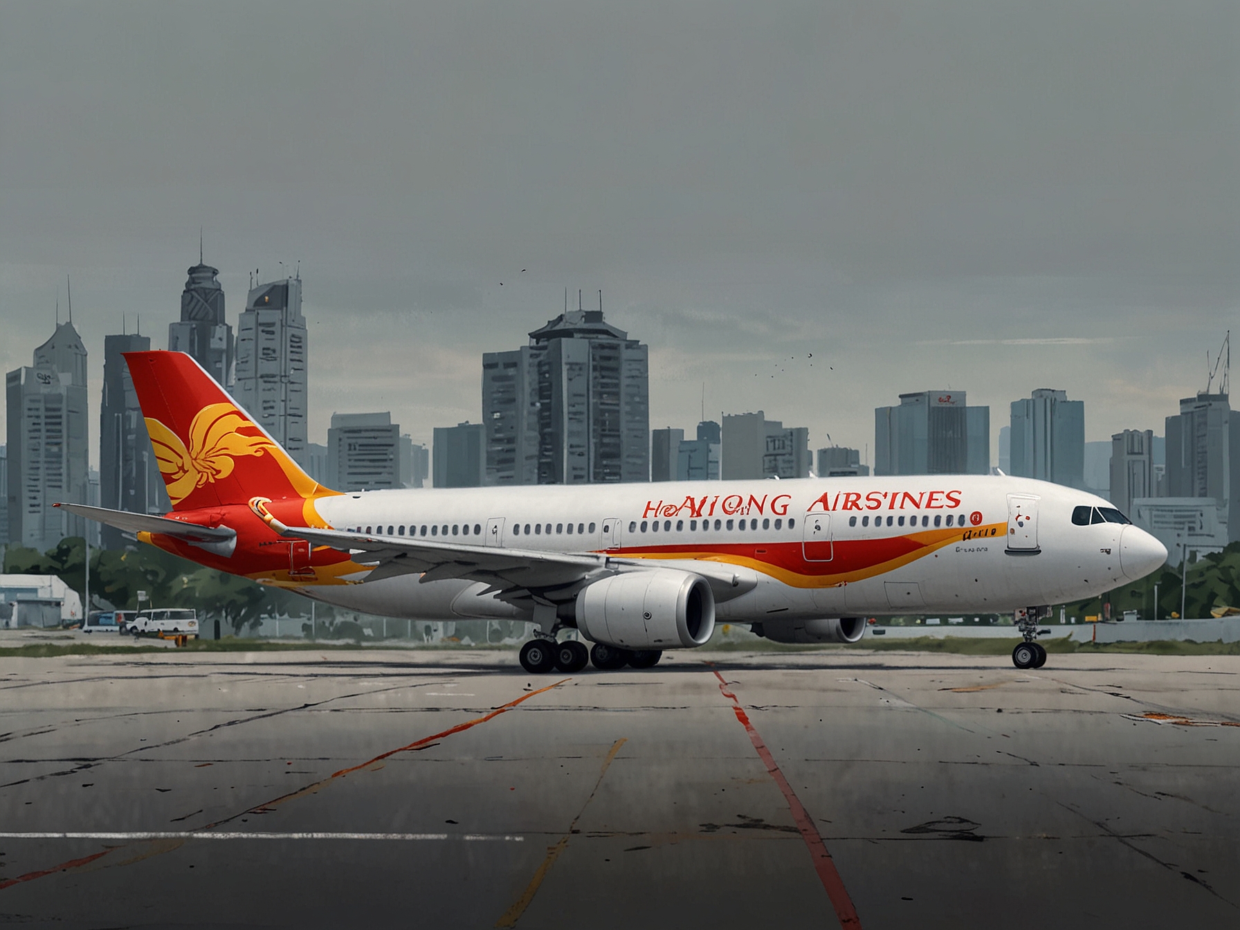 A Hong Kong Airlines aircraft on the tarmac, symbolizing the company's ambitious plans for growth and the integration of new flight routes supported by a recruitment drive in Thailand.