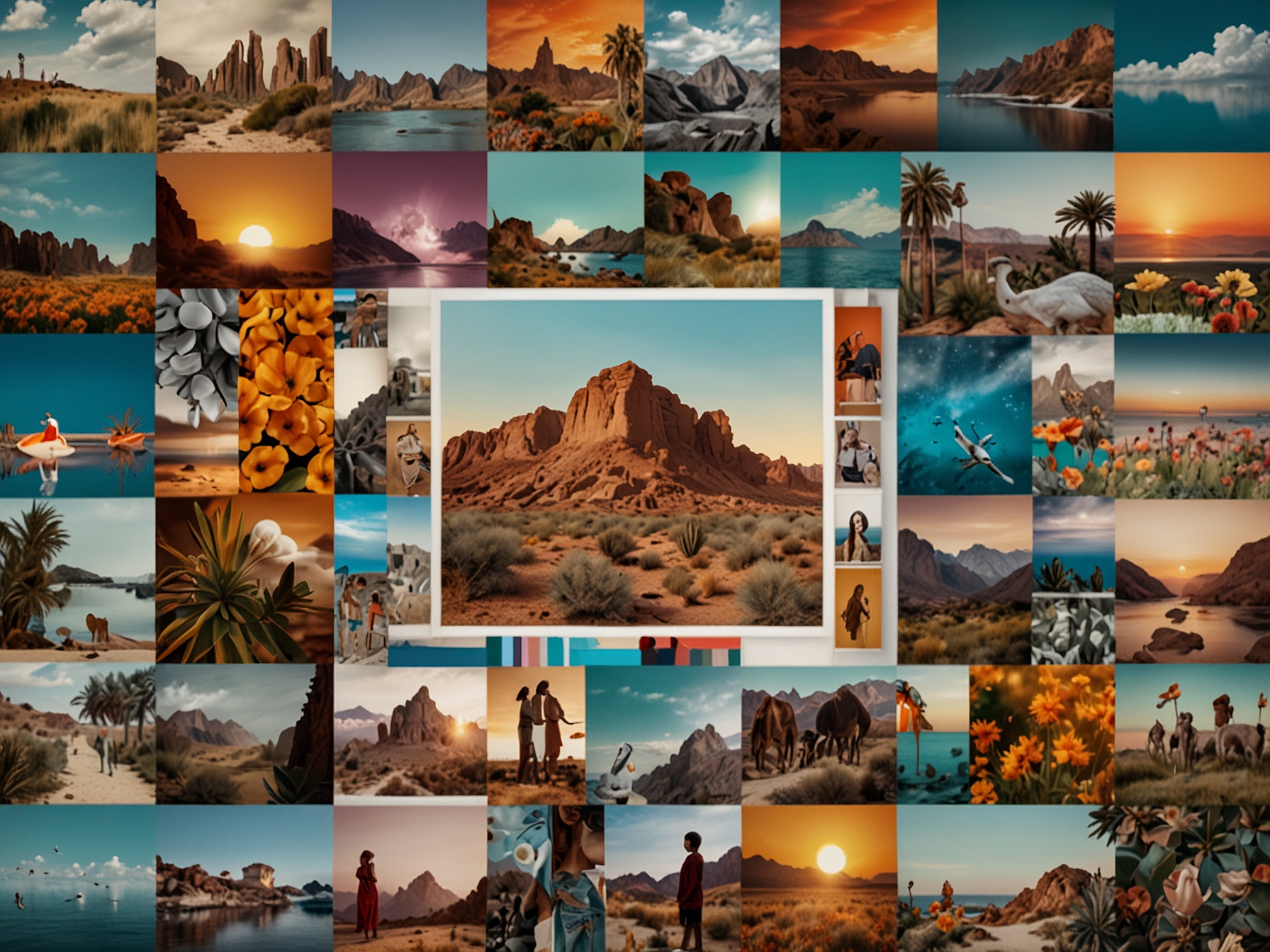 A vibrant collage of different photos created using the 'Collage' feature in Adobe Photoshop Express (2024). The collage demonstrates customizable templates, adjustable borders, and creative text overlays.