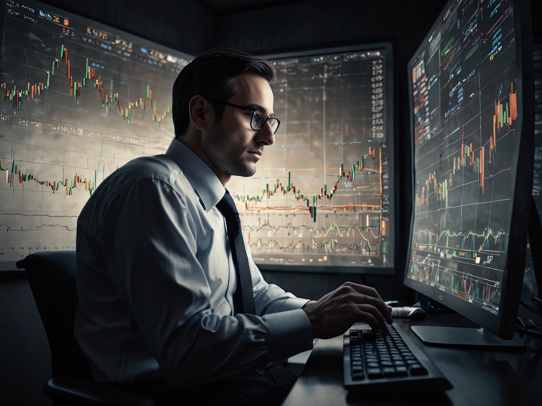 An investor analyzing financial charts and market indicators on a computer, reflecting the careful consideration of IFCI's performance amid market trends and economic factors driving today's stock price dip.