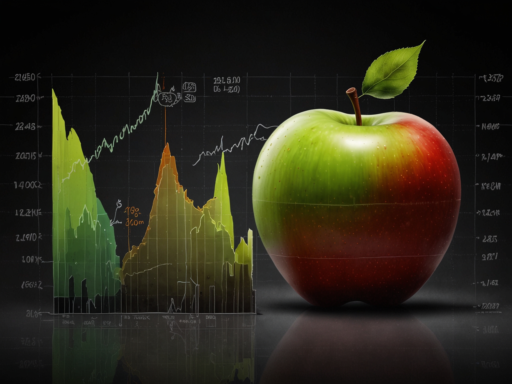 A visual of Apple's financial growth chart and a depiction of sustainable practices, highlighting its strong financial performance and commitment to environmental responsibility.