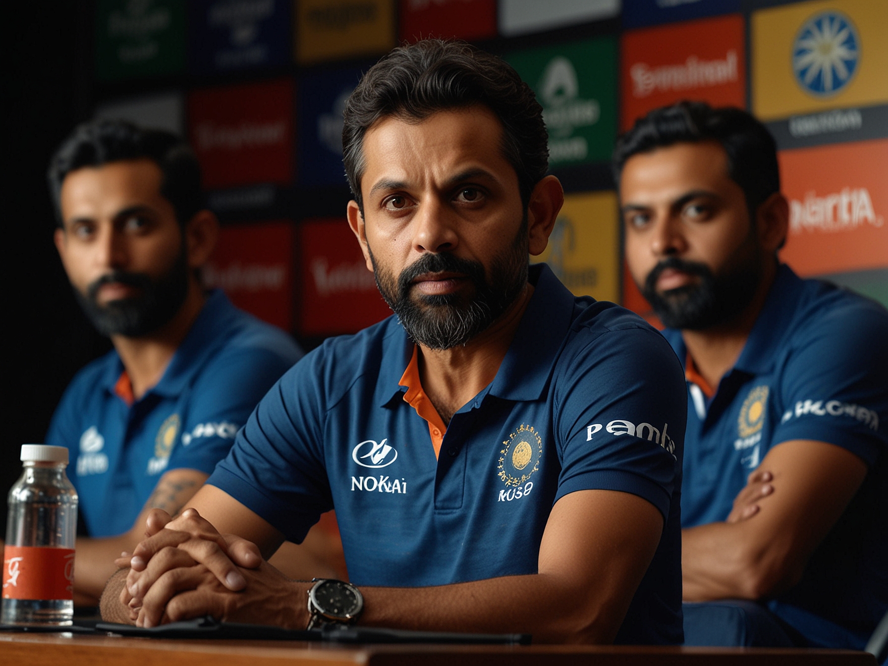 India's batting coach Vikram Rathour addressing a press conference, emphasizing the team’s adaptability and mental toughness amidst Kohli’s lean run in the T20 World Cup 2024.