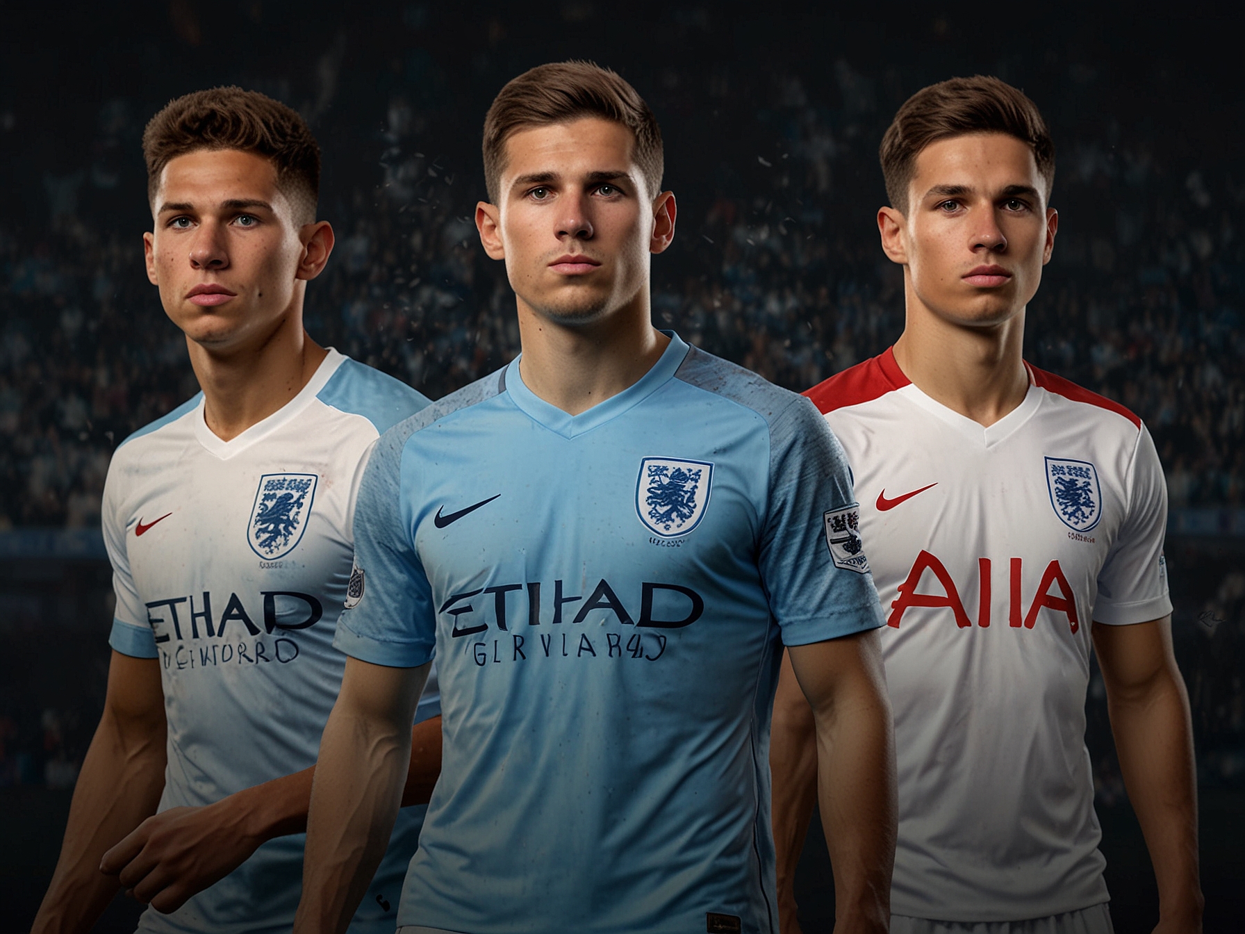 A composite image showing past and present England midfielders like Steven Gerrard, Frank Lampard, Dele Alli, and Phil Foden, highlighting the generational shifts in player personnel.
