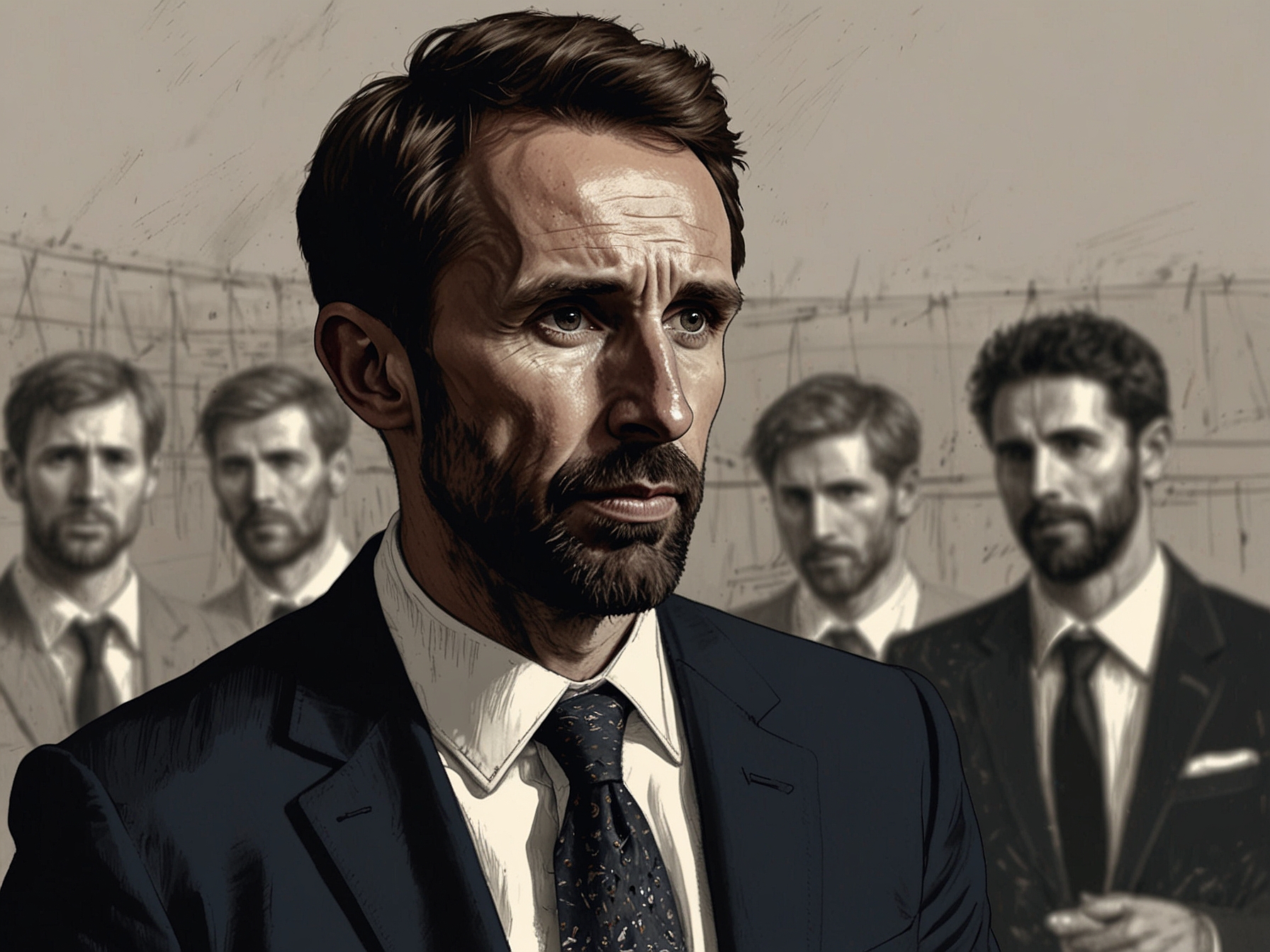 England's coach Gareth Southgate addresses the media post-match, emphasizing the team's defensive strategies while reflecting on their 1-1 draw result, capturing the nation's mixed reactions.