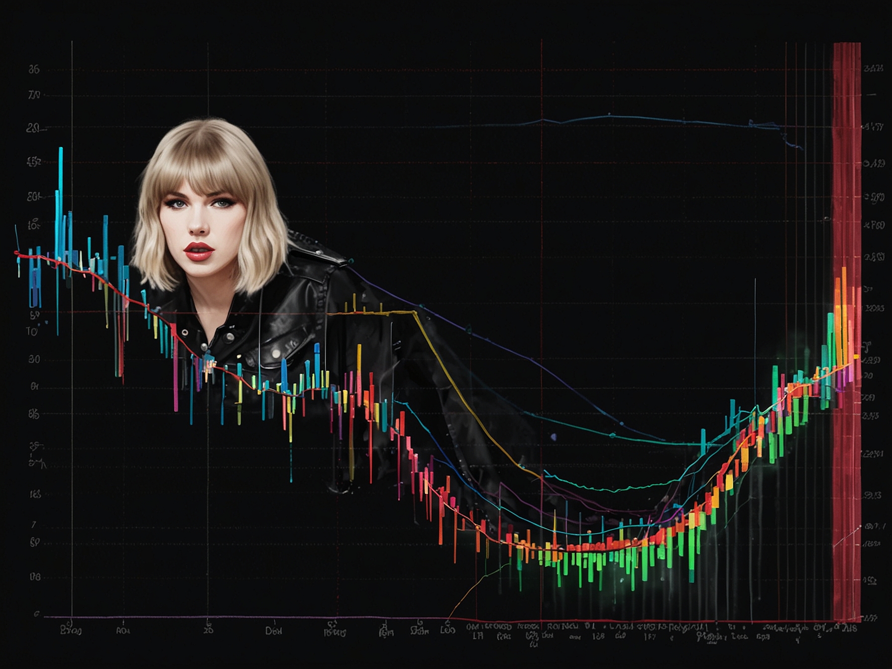 Graph showing Taylor Swift's songs topping multiple chart positions, with Charli XCX and Billie Eilish's songs trailing below, highlighting the 'chart blocking' phenomenon.