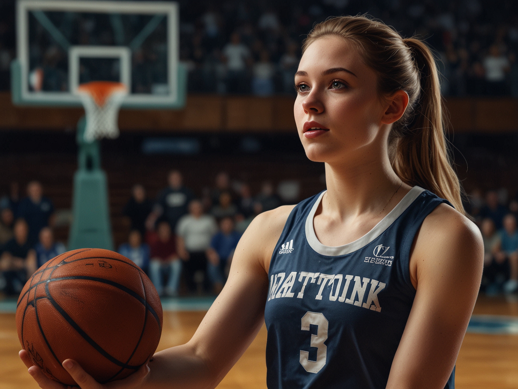 Caitlin Clark poised on the basketball court, skillfully executing a three-point shot, showcasing her talent that has won her both admiration and intense fan support.