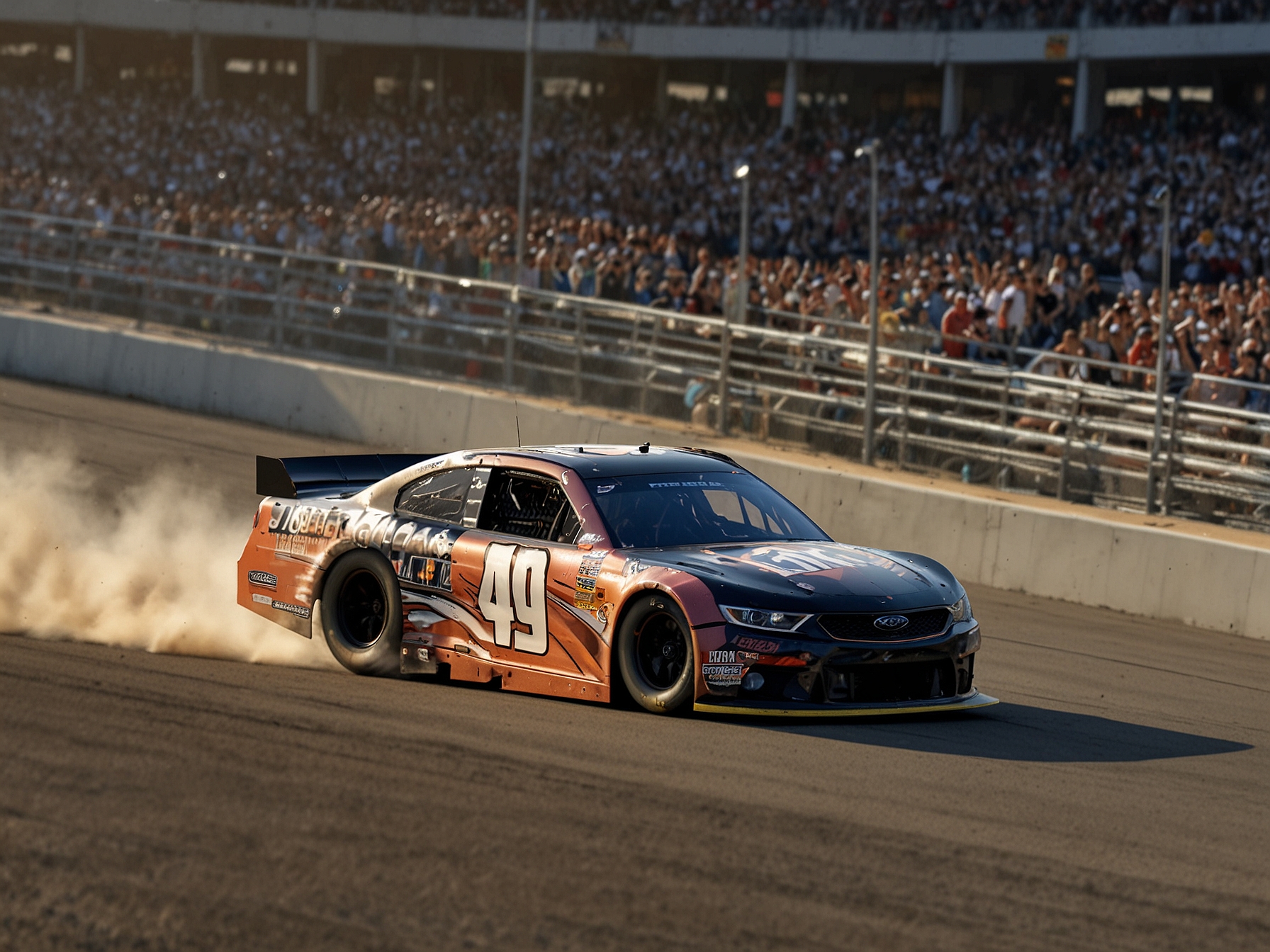A dynamic image of Chase Briscoe racing for Stewart-Haas Racing. The potential move to Joe Gibbs Racing could significantly impact his career and the competitive balance within NASCAR.