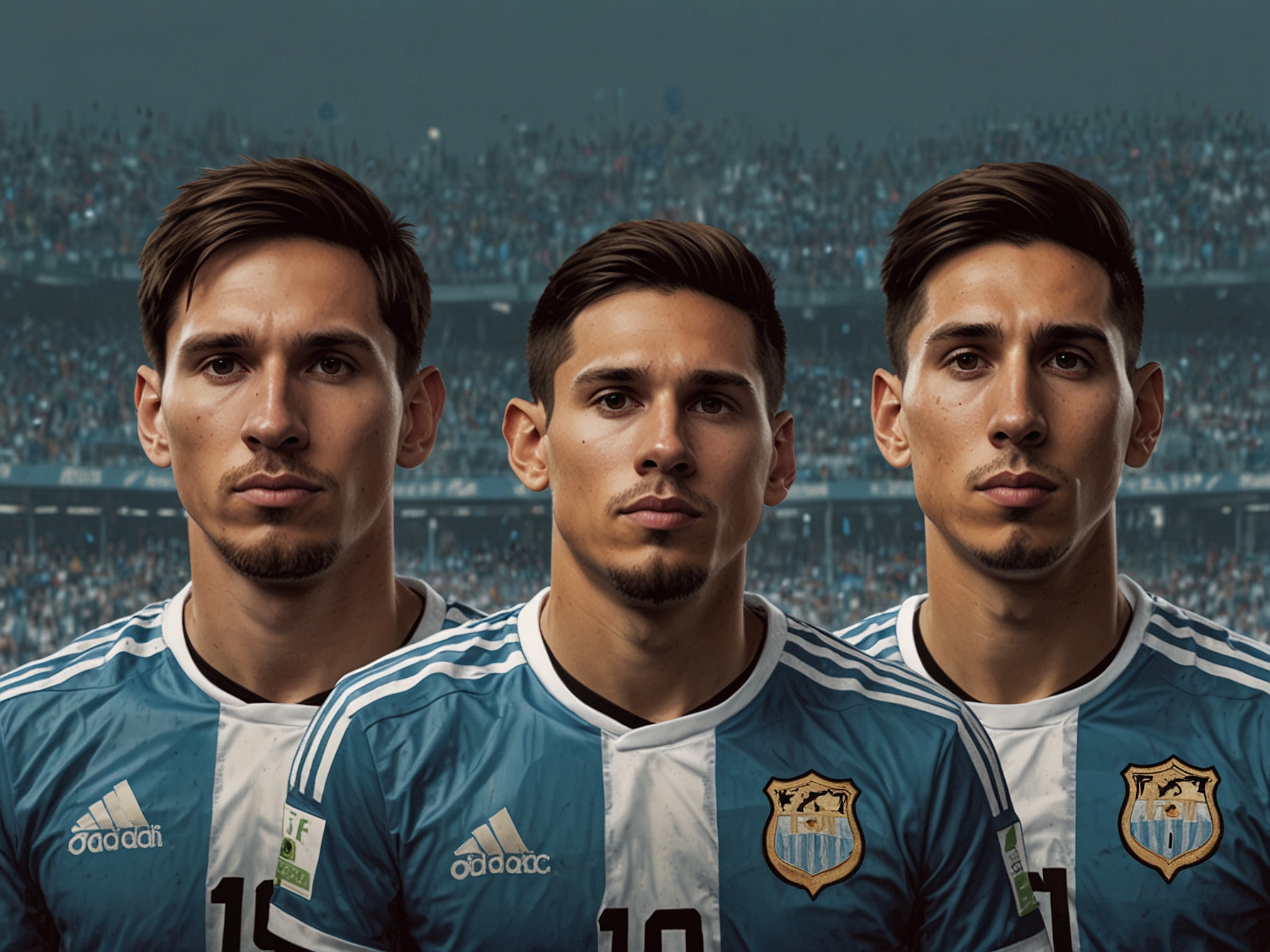 A dynamic group photo of the Argentina national team, featuring key players like Lionel Messi, Paulo Dybala, and Angel Di Maria, underlining their readiness for the upcoming tournament.