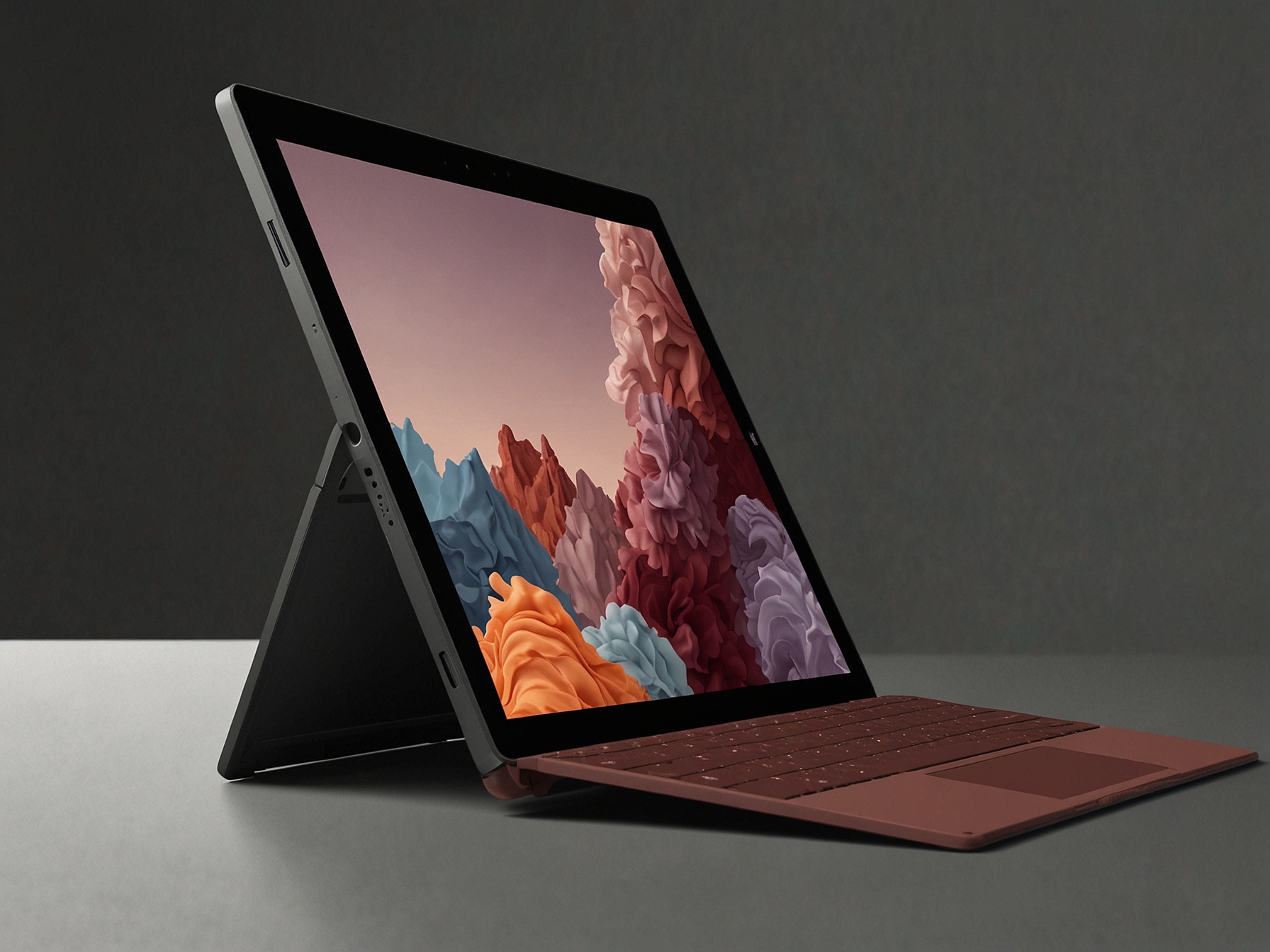 A close-up shot of the Microsoft Surface Pro 11's 13-inch PixelSense touchscreen displaying vibrant, high-resolution images, emphasizing its stunning color accuracy and quality.