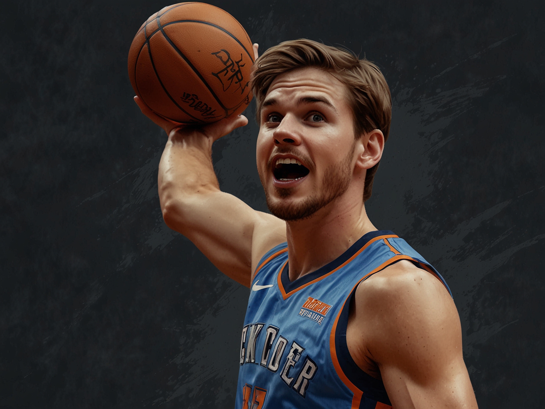 Josh Giddey, in his OKC Thunder uniform, showcasing his playmaking skills on the court, representing the fresh offensive talent and versatility he will bring to the Chicago Bulls.