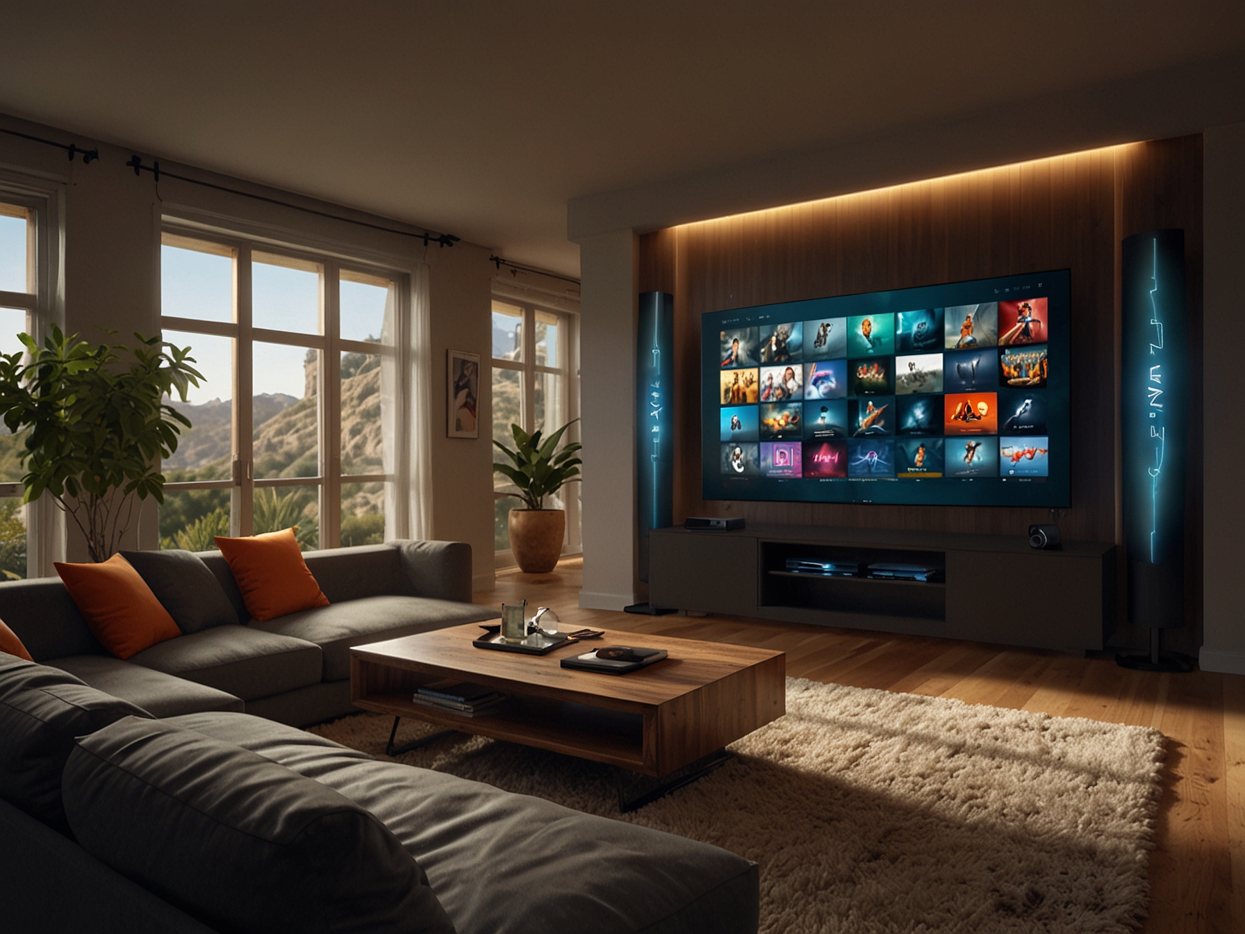 An illustration of evolving digital home entertainment technology, including streaming platforms and 4K Ultra HD, representing the innovative strategies Alvarez is expected to implement at Paramount Pictures.