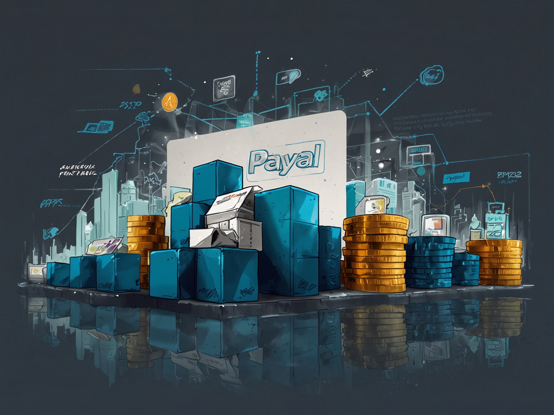 An illustration showing the growth of PayPal's user base and services, highlighting its position as a leader in the digital payments industry with 426 million active accounts.