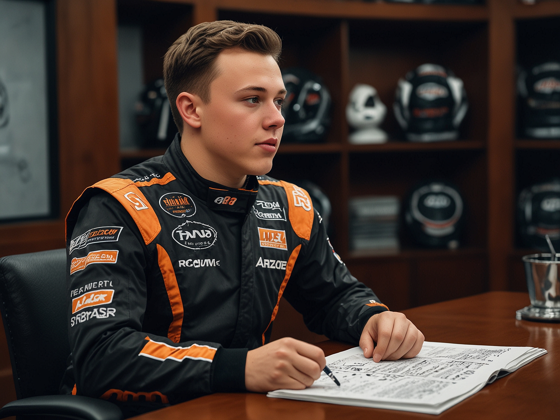 Christopher Bell during a media interview, where he mistakenly hints at Chase Briscoe's possible move to Joe Gibbs Racing, sparking widespread discussions and rumors.