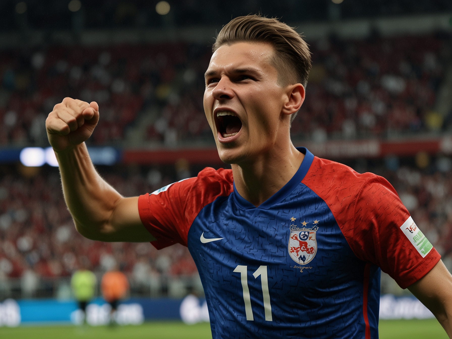 Patrik Schick of the Czech Republic celebrates after scoring a crucial equalizer in the 55th minute, salvaging a point for his team in a 1-1 draw against Georgia in the Euro 2024 qualifiers.