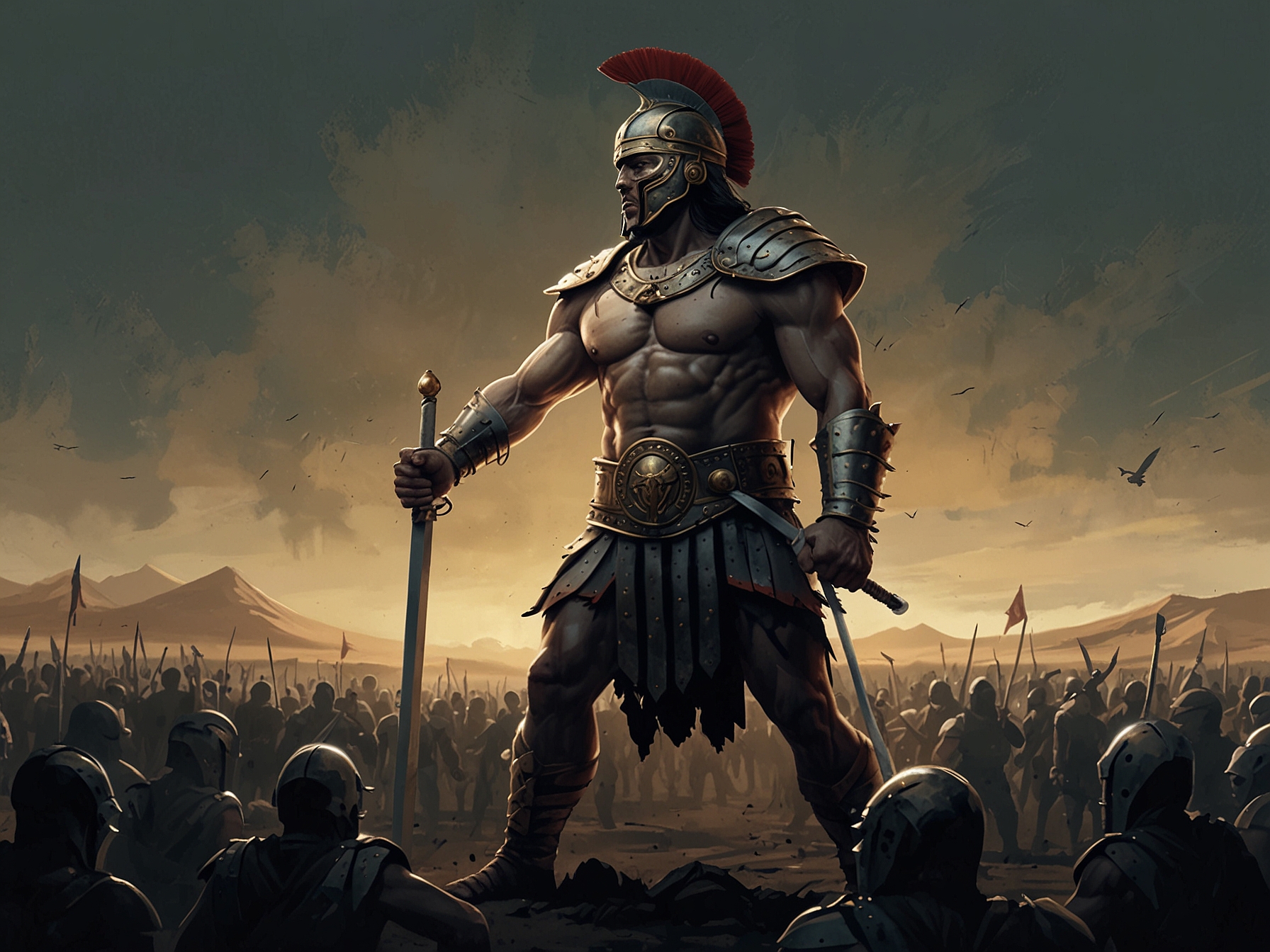 A depiction of migrants characterized as gladiators, highlighting the inhumane and barbaric nature of Trump's proposed idea. The image aims to evoke the ethical and moral concerns raised by his rhetoric.