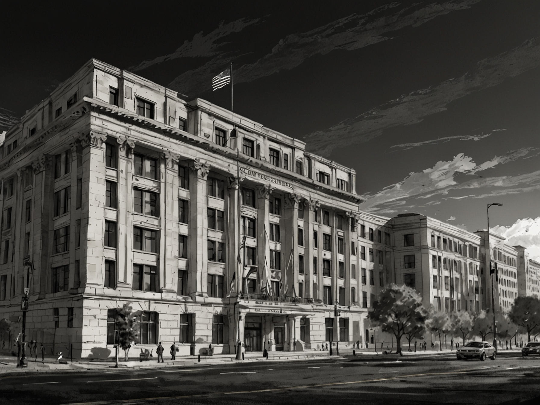 Illustration of the US Department of Commerce building, symbolizing the government's decisive action against Kaspersky due to national security concerns and potential cyber espionage risks.