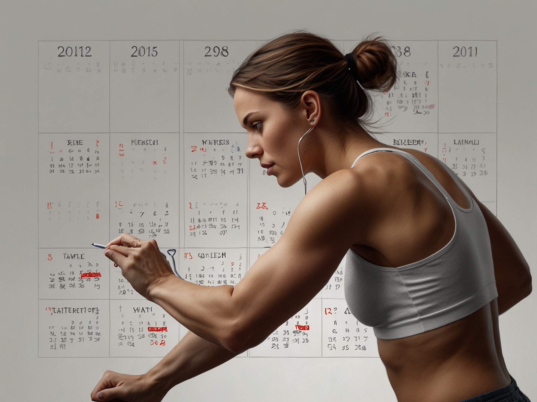 A Taurus person setting boundaries on a digital calendar, marking time for personal growth activities such as exercise and hobbies, symbolizing the importance of structured time management.