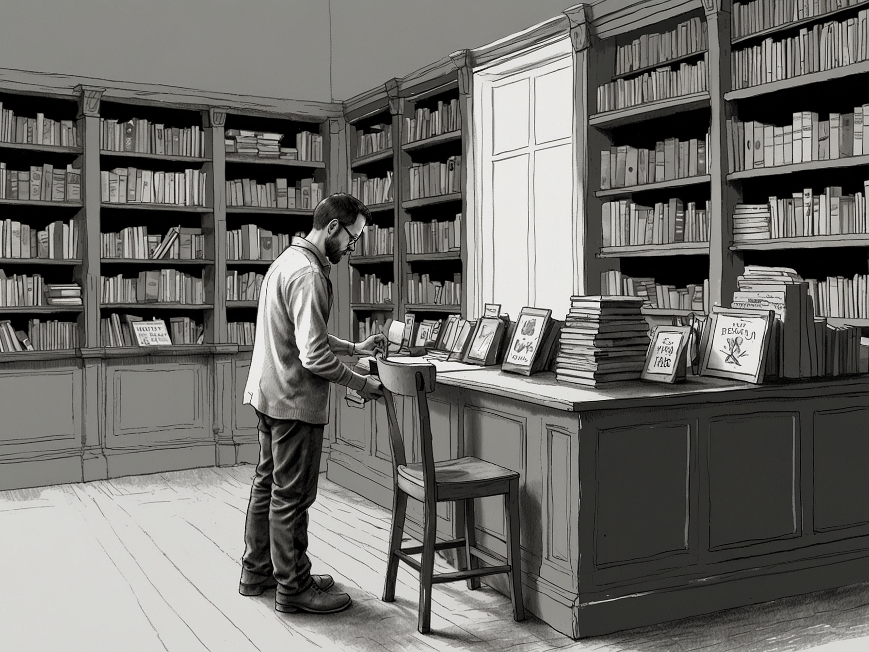 A player curating books for a customer in Tiny Bookshop, showcasing the interactive process of making personalized book recommendations based on individual preferences.