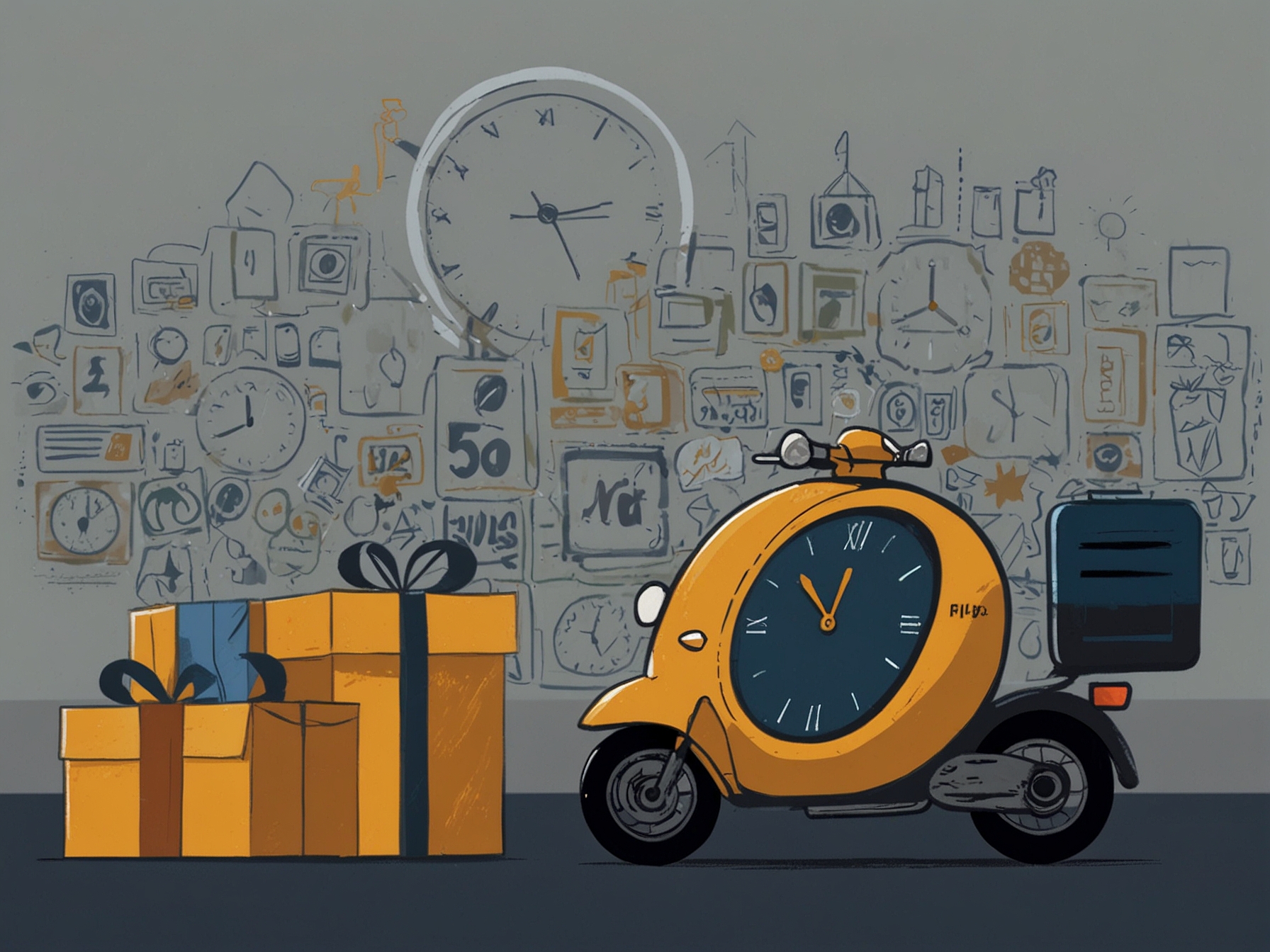 An illustration showing the Flipkart logo alongside delivery icons and a clock, symbolizing the new 15-minute delivery service. The background reflects a dynamic, fast-paced market environment.