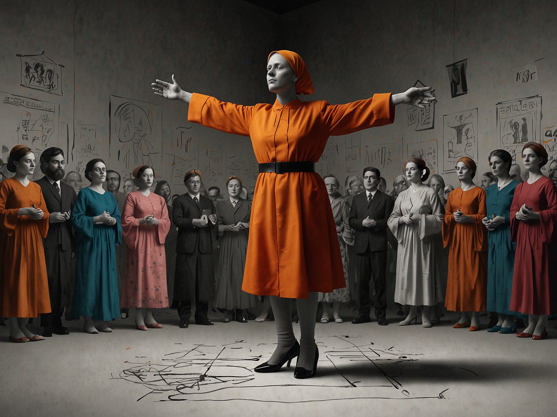 Stenberg, dressed in vibrant attire, performs emotional choreography against a backdrop of evocative imagery, highlighting the impact of online hate and spreading a message of empathy and understanding.