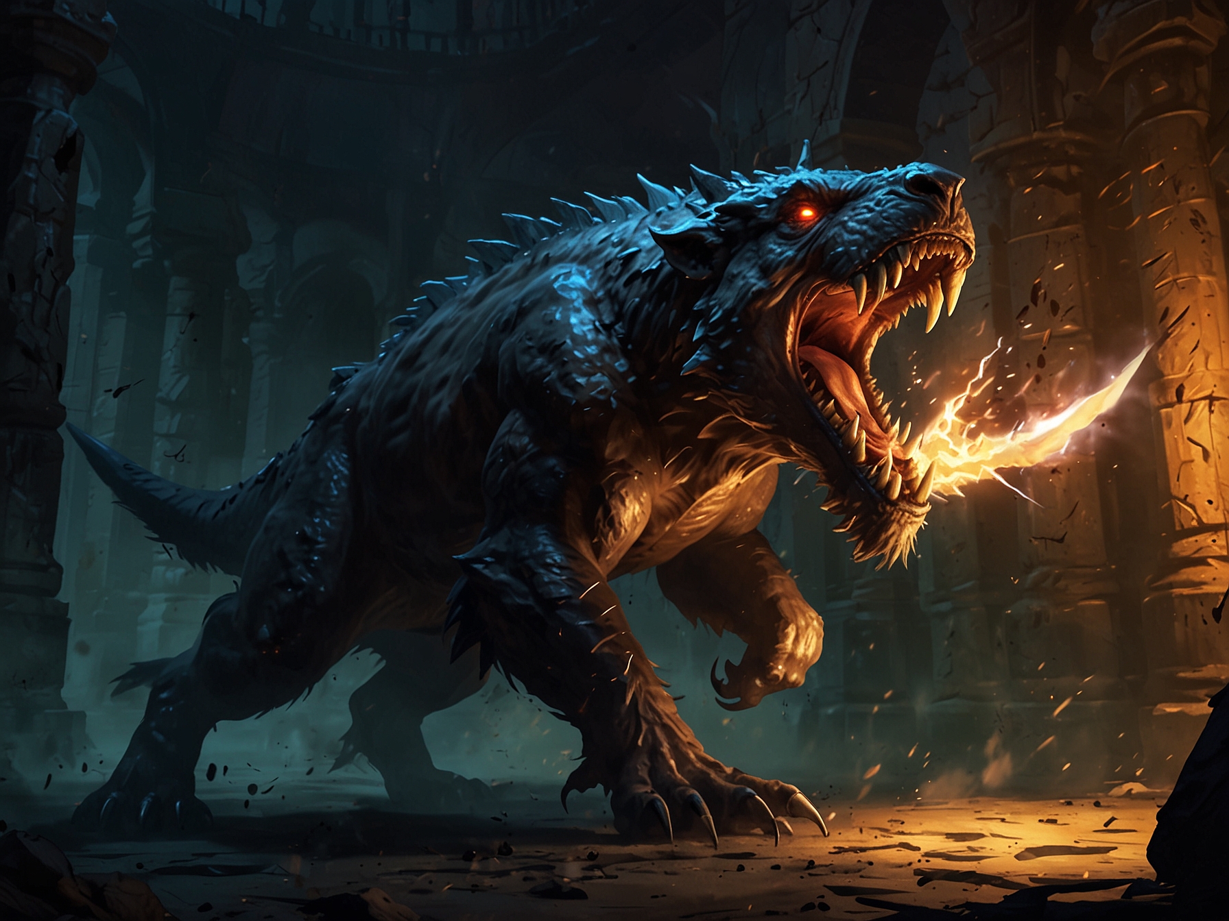 The intense battle with the Beastmaster mini-boss inside the Shadowed Crypts, featuring swift attacks and agile maneuvers as the player character wields the powerful Beast Claw weapon.