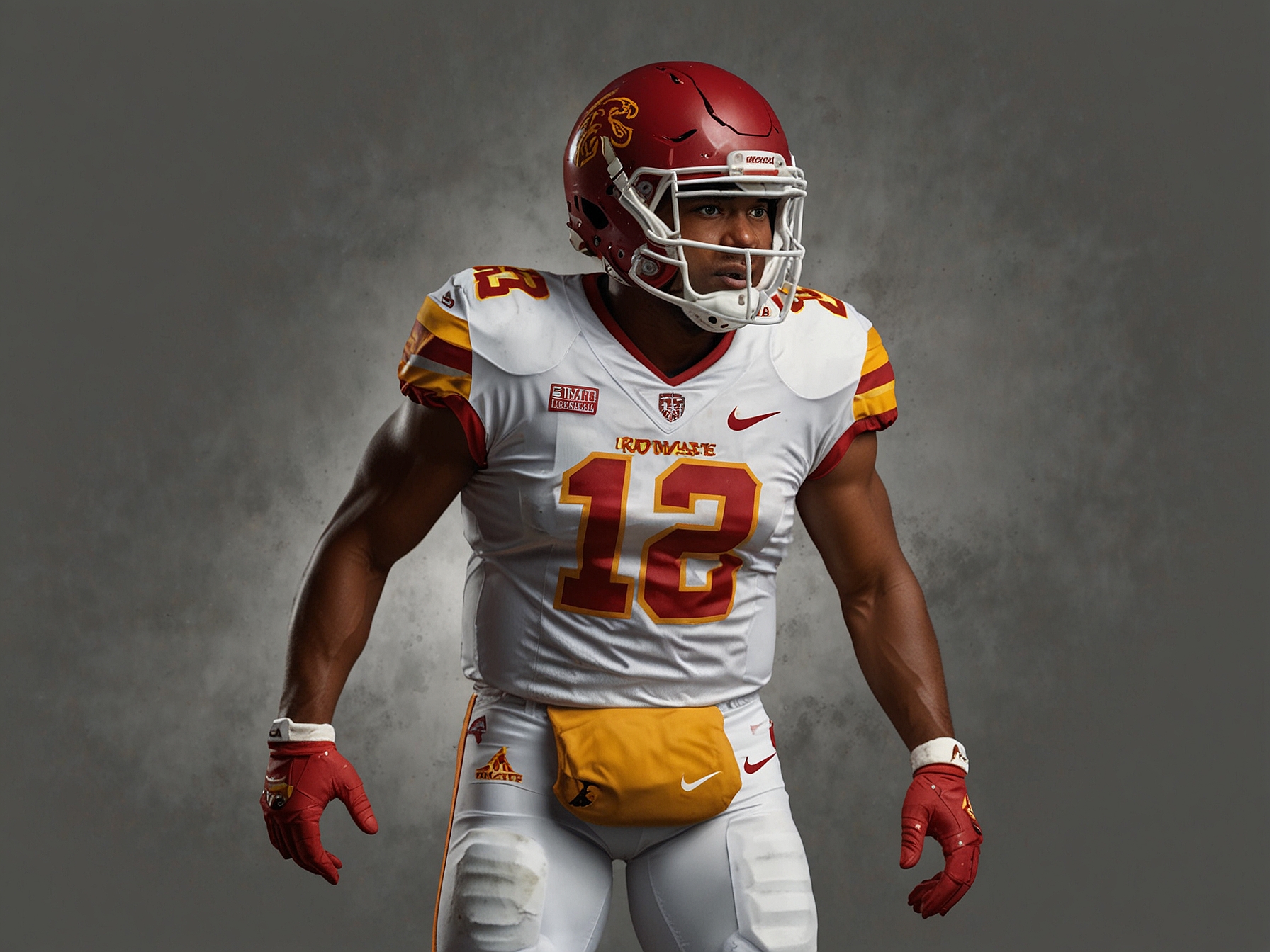 An Iowa State Cyclones player stands proudly in the new white jersey, showcasing its sleek design with the team's logo, red and gold accents, and advanced fabric technology.
