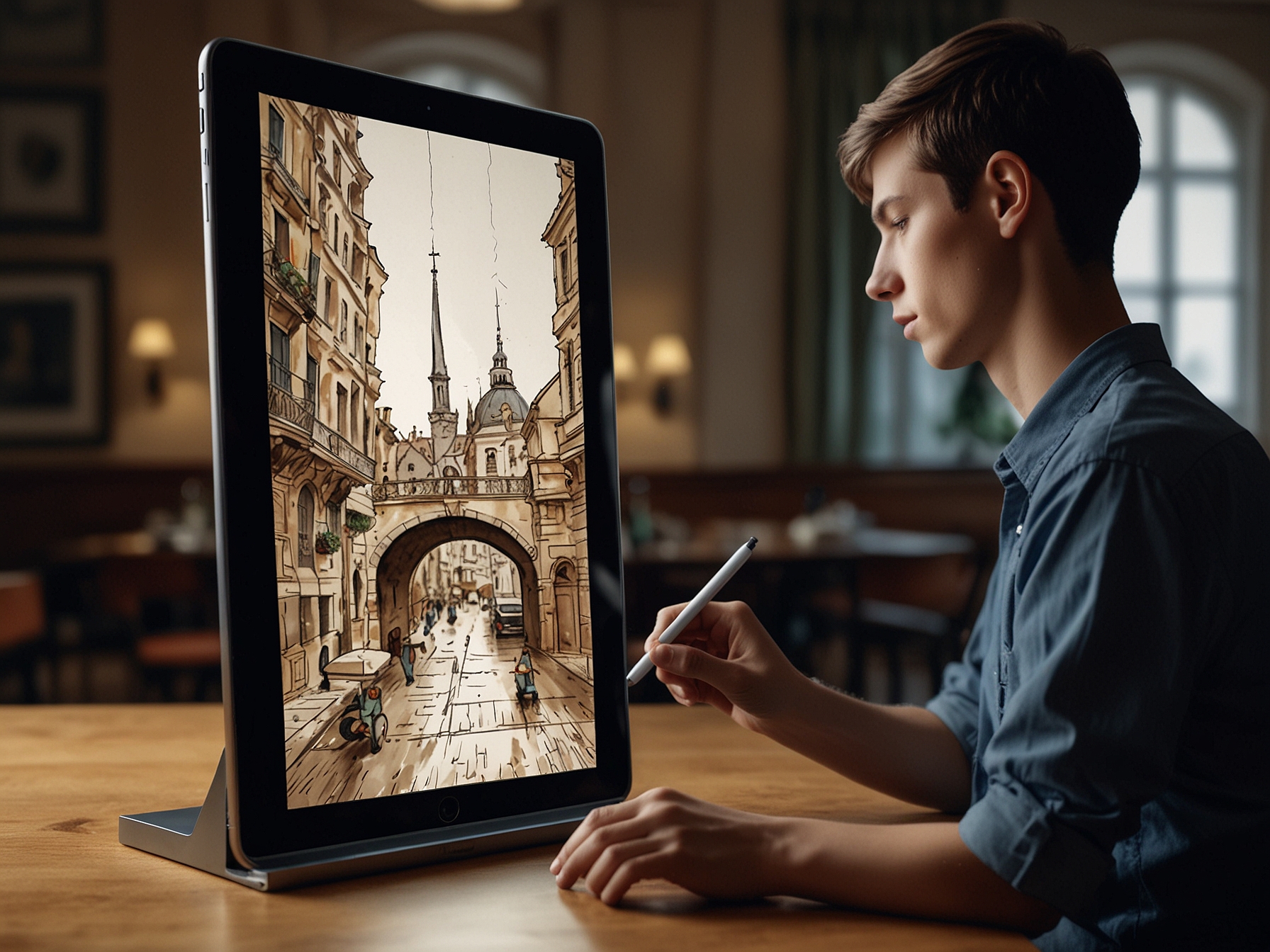 An illustration of an iPhone mirroring its screen onto an iPad, showcasing the seamless device integration that European users will have to wait longer to experience.