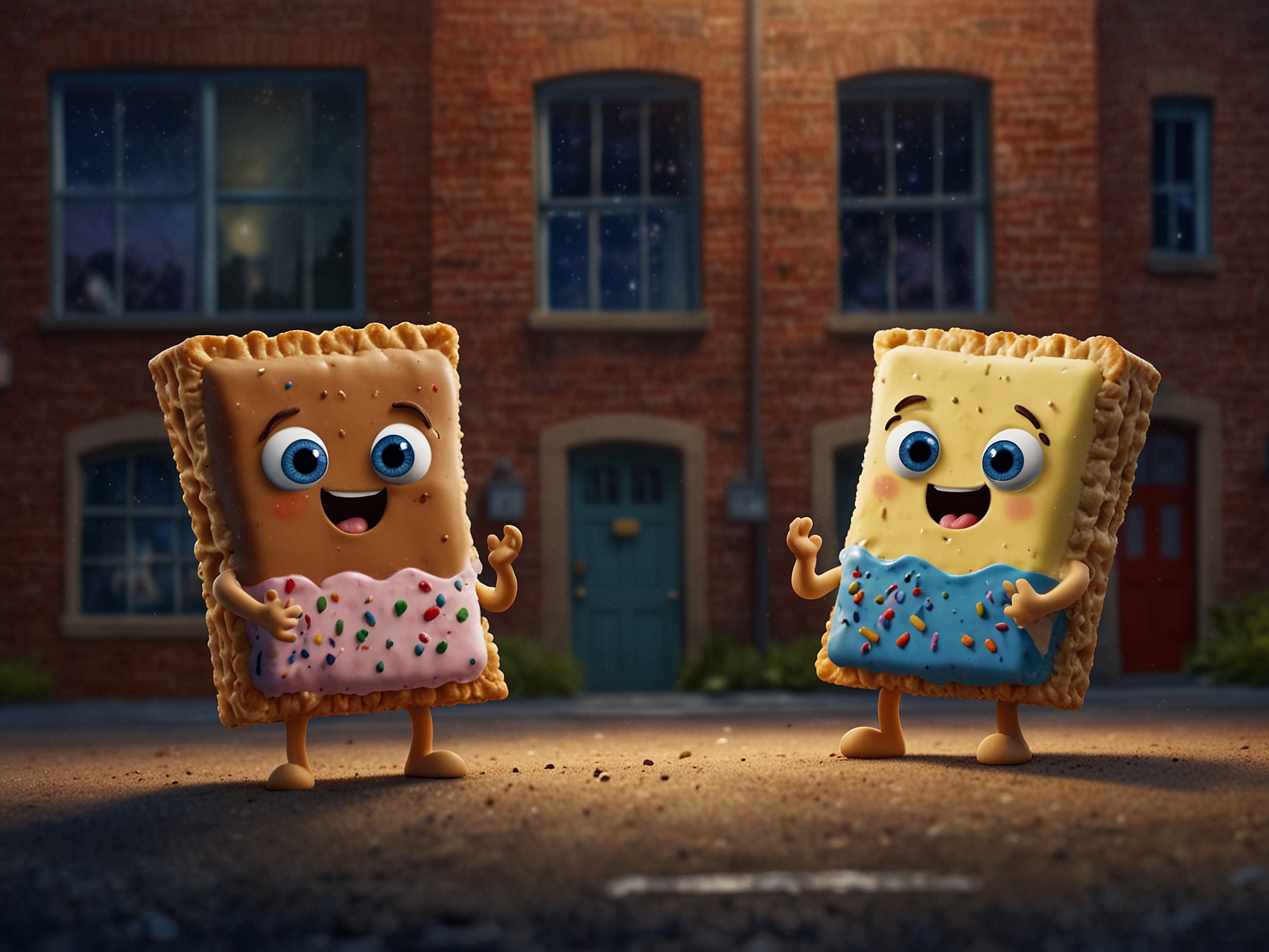 A visually engaging still from 'Unfrosted,' showcasing animated Pop-Tarts in a whimsical scenario, highlighting the quirky and charming atmosphere of the comedy.