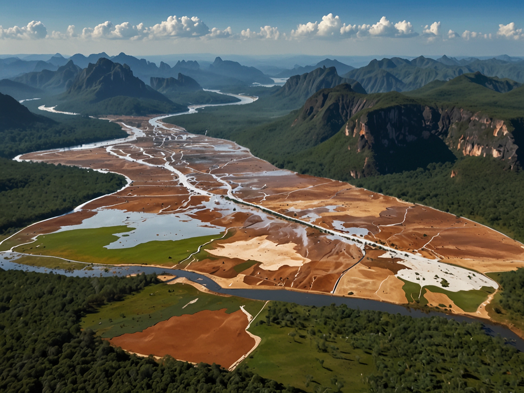Aerial view of Atlas Lithium's expanded mineral rights area in the Doce River and Mucuri Valleys, showcasing the vast and untapped lithium-rich territories in Brazil.