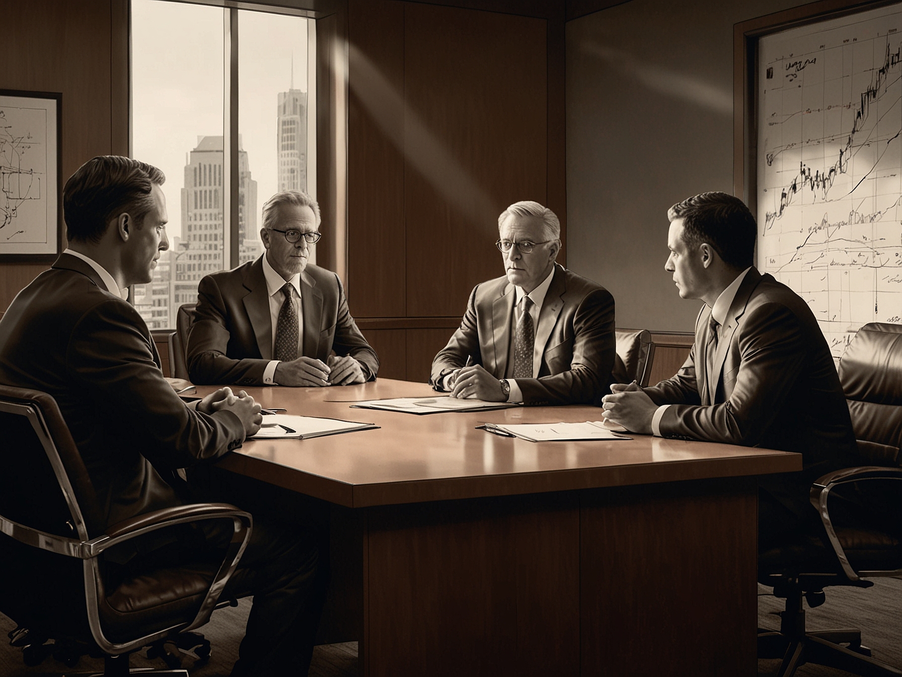 49ers executives discussing contract details in a meeting room, reflecting the complexities of balancing star player salaries with the team's financial constraints.
