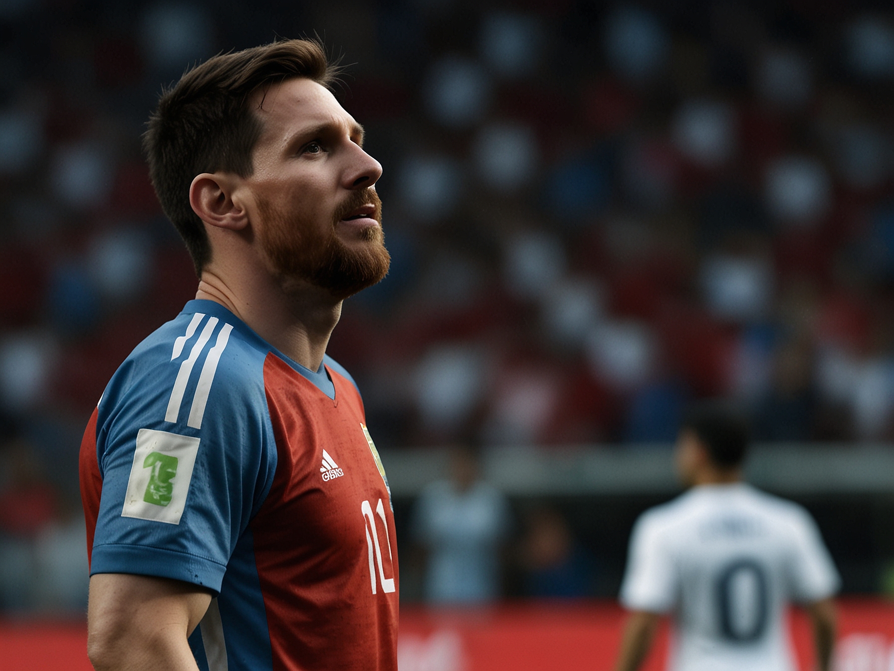 Lionel Messi stands in disbelief after missing a scoring opportunity in the first half against Canada in Copa America 2024, as fans express concern about his current form.