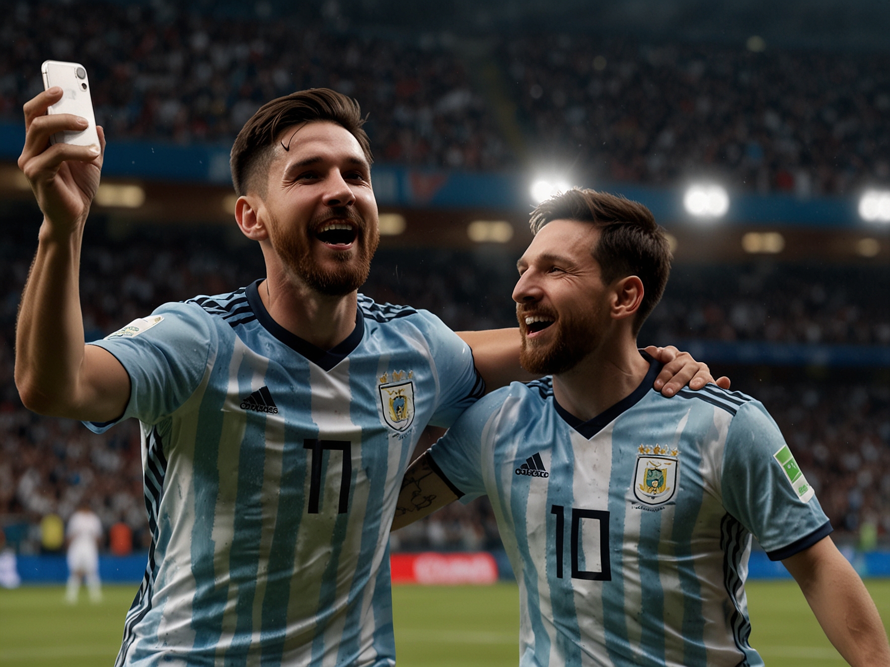 Julian Alvarez celebrates after scoring Argentina's first goal in their 2-0 victory over Canada, with Lionel Messi's playmaking abilities highlighted in their opening match of Copa America 2024.